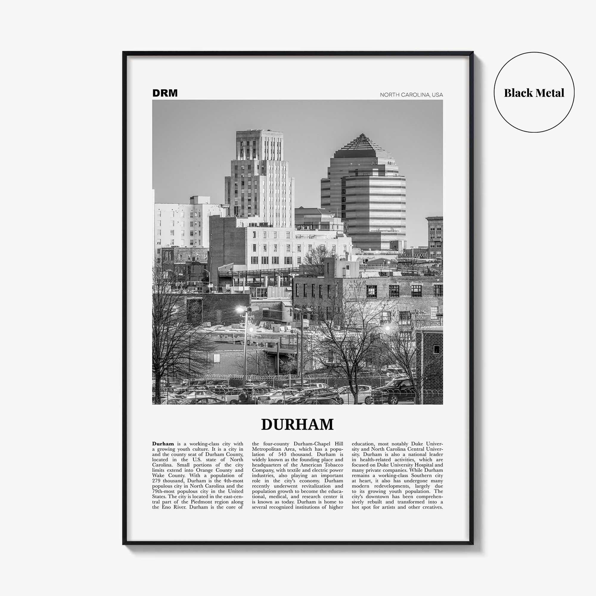 Durham Print Black and White North Carolina, Durham Wall Art, Durham Poster, Durham Photo, Durham Decor, USA, United States, North America