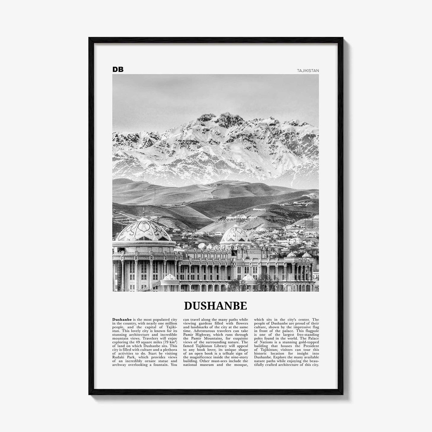 Dushanbe Print Black and White, Dushanbe Wall Art, Dushanbe Poster, Dushanbe Photo, Dushanbe Wall Décor, Dushanbe Map, Tajikistan