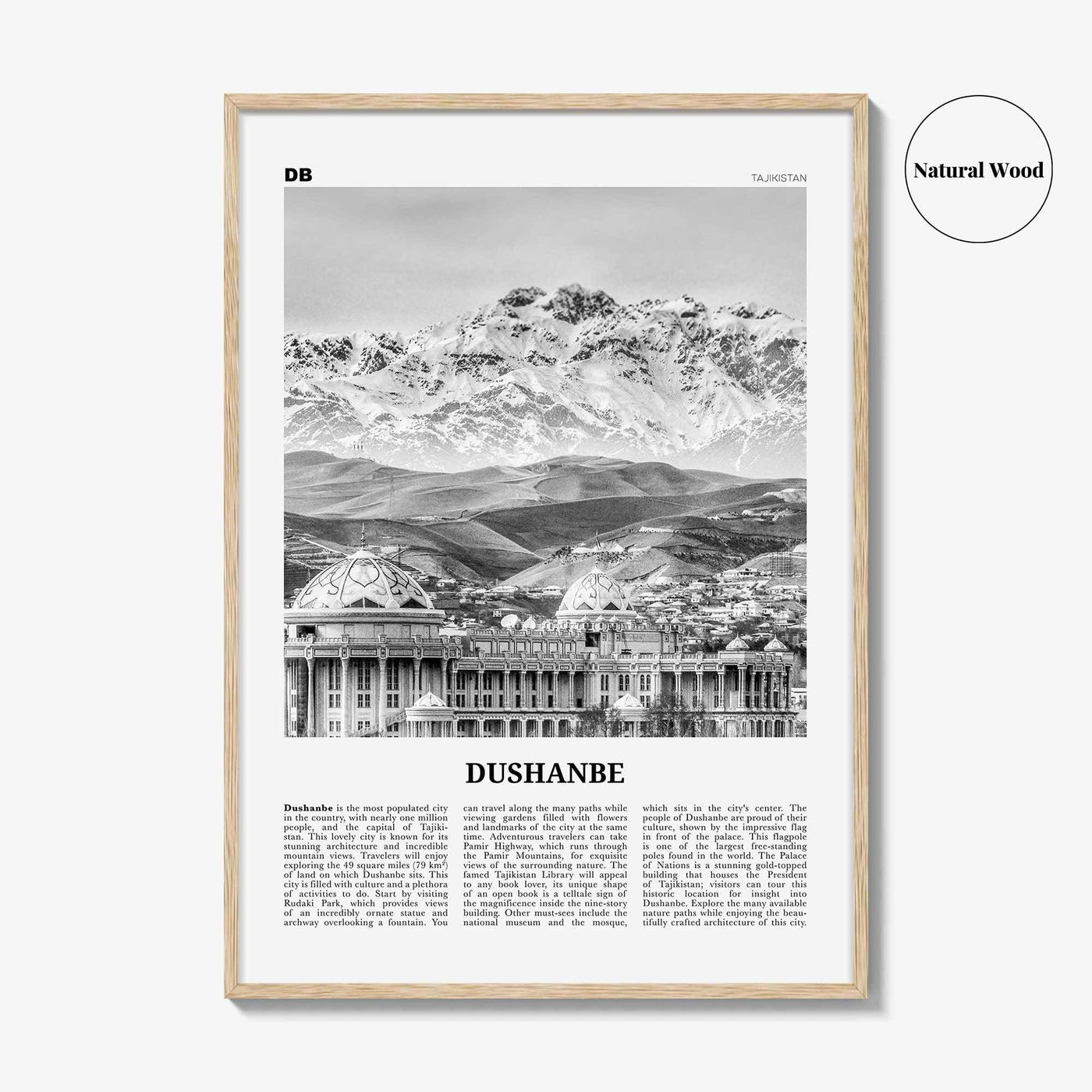 Dushanbe Print Black and White, Dushanbe Wall Art, Dushanbe Poster, Dushanbe Photo, Dushanbe Wall Décor, Dushanbe Map, Tajikistan