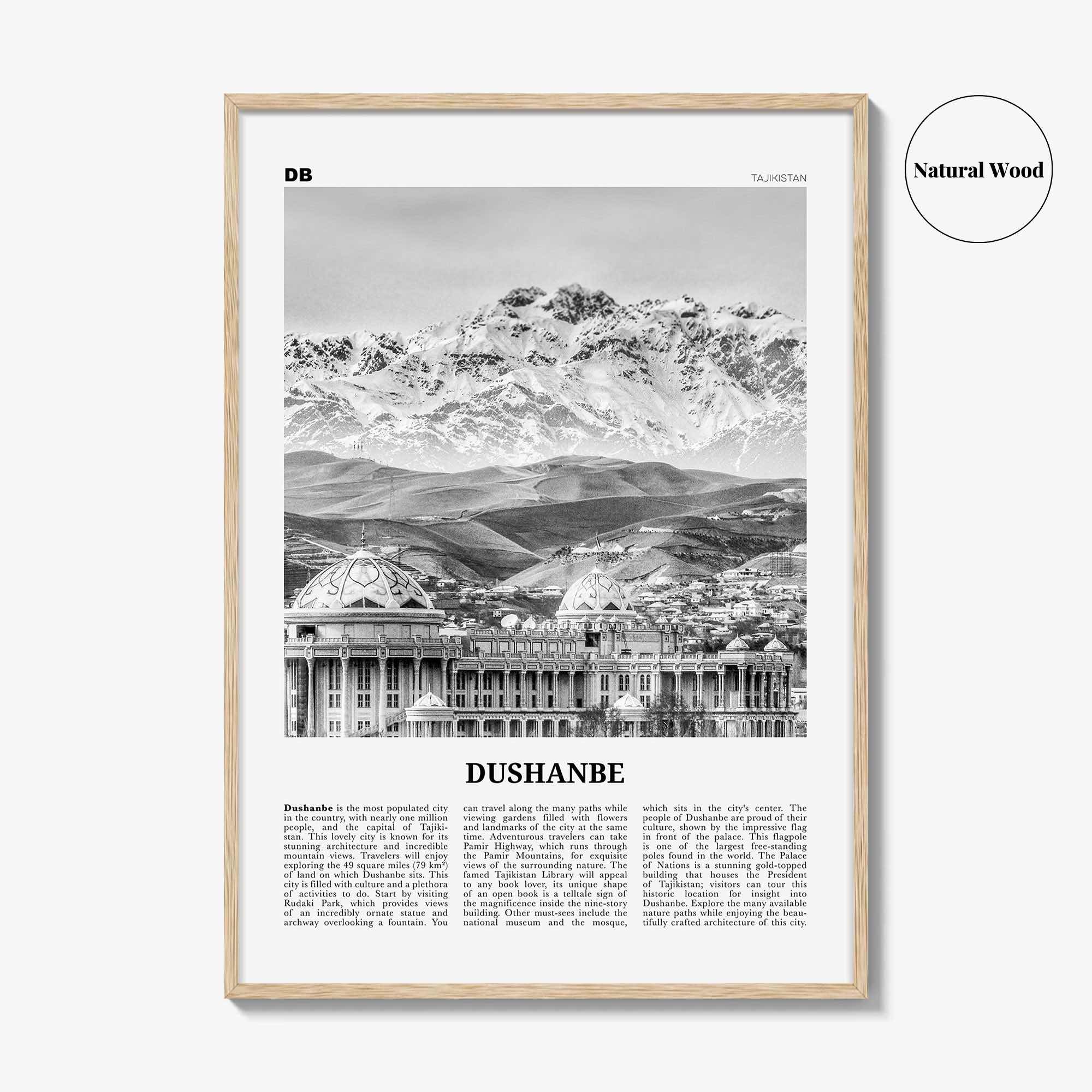 Dushanbe Print Black and White, Dushanbe Wall Art, Dushanbe Poster, Dushanbe Photo, Dushanbe Wall Décor, Dushanbe Map, Tajikistan