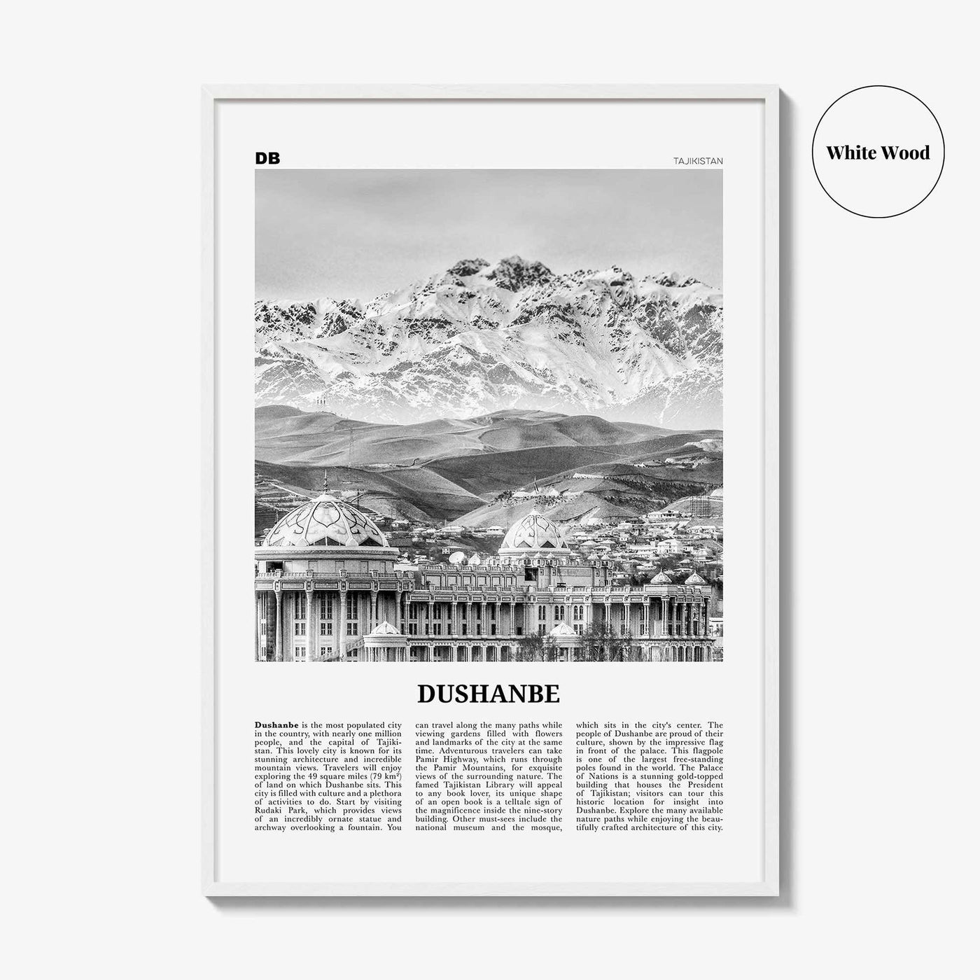Dushanbe Print Black and White, Dushanbe Wall Art, Dushanbe Poster, Dushanbe Photo, Dushanbe Wall Décor, Dushanbe Map, Tajikistan