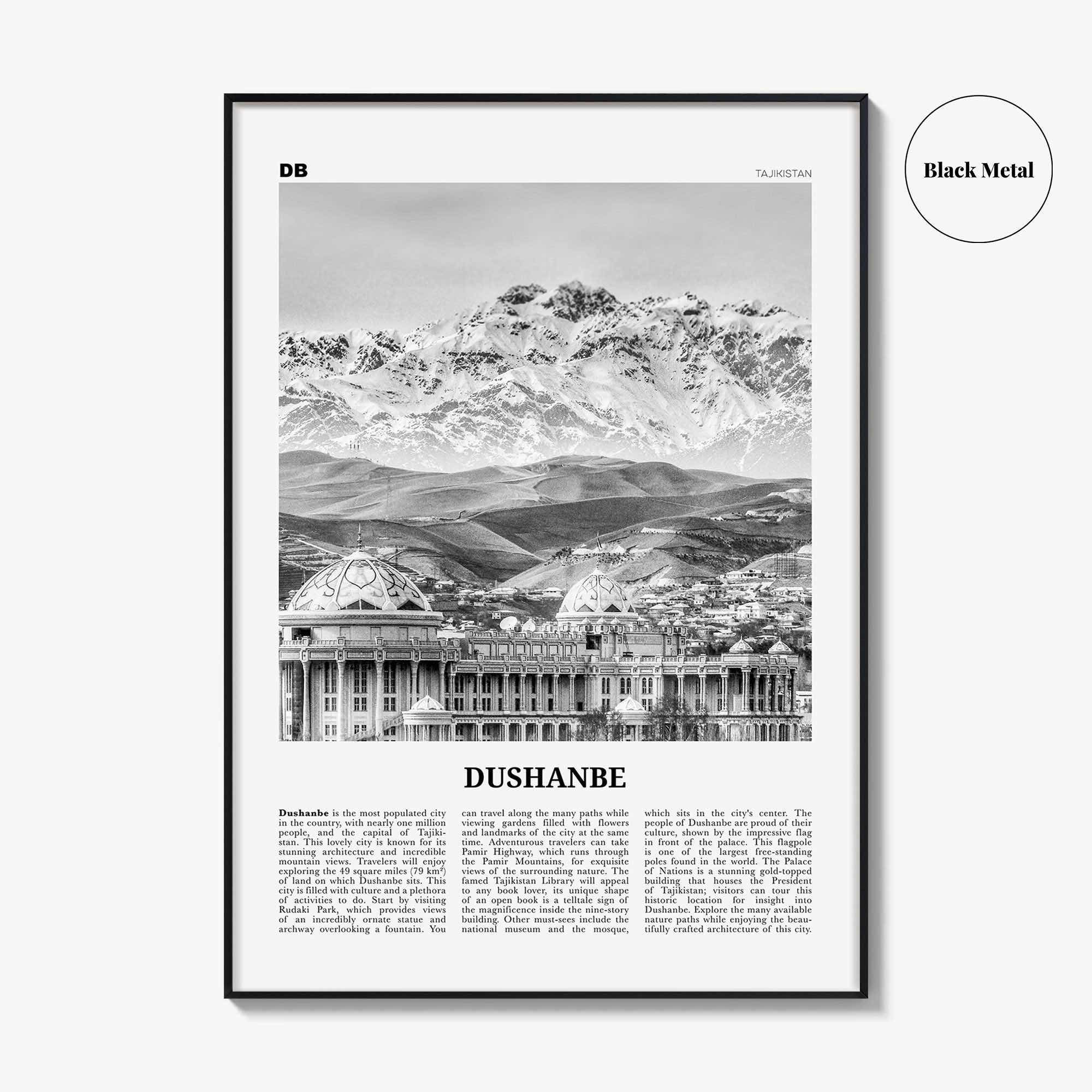 Dushanbe Print Black and White, Dushanbe Wall Art, Dushanbe Poster, Dushanbe Photo, Dushanbe Wall Décor, Dushanbe Map, Tajikistan