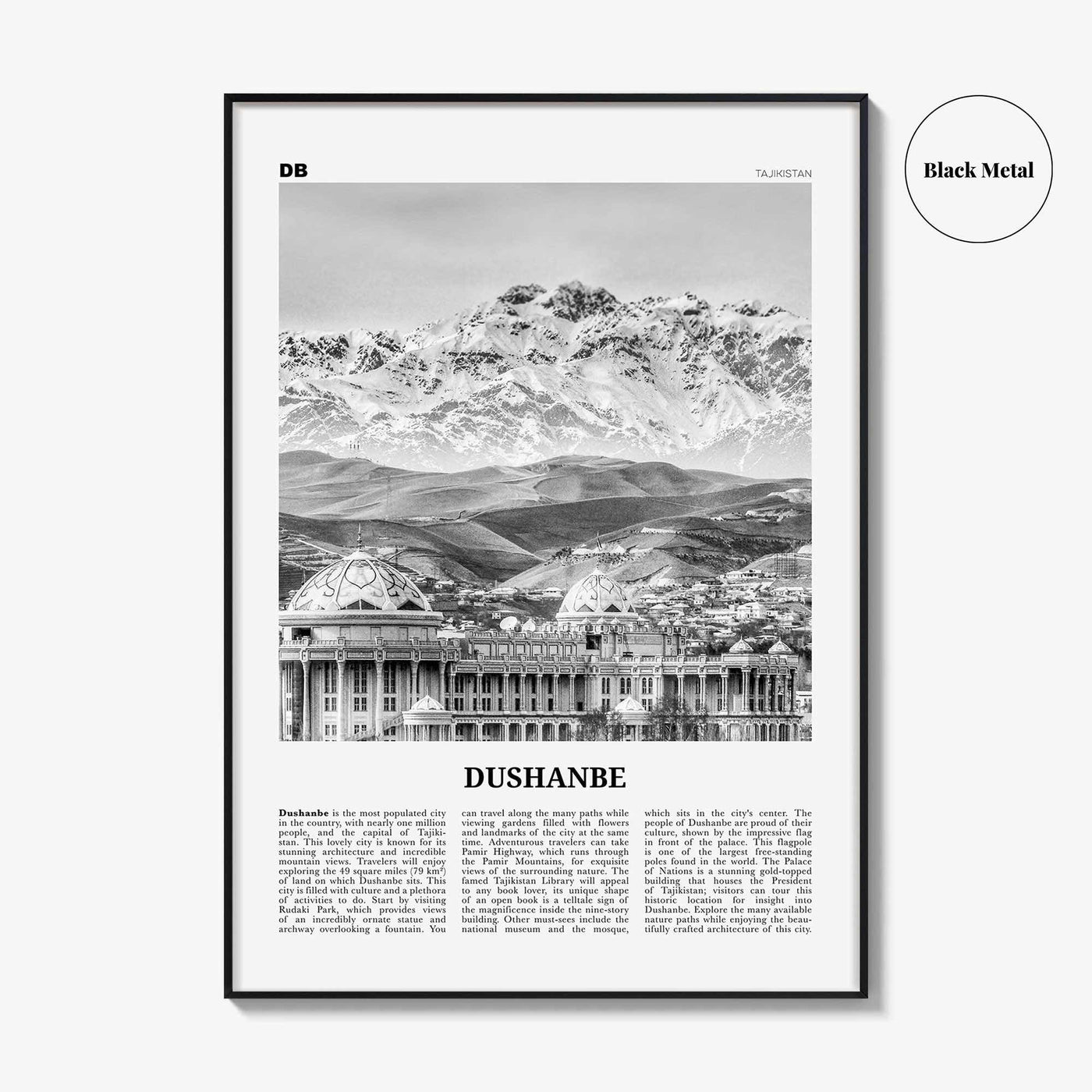Dushanbe Print Black and White, Dushanbe Wall Art, Dushanbe Poster, Dushanbe Photo, Dushanbe Wall Décor, Dushanbe Map, Tajikistan