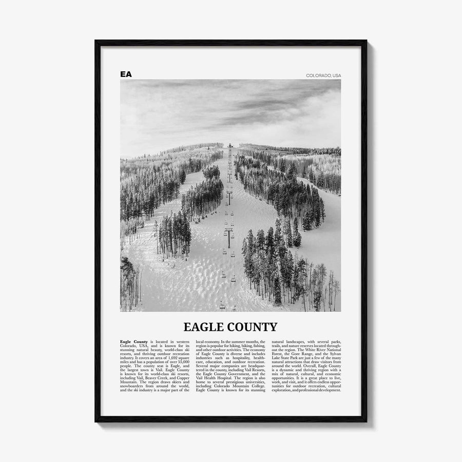 Eagle County Print Black and White, Eagle County Wall Art, Eagle County Poster, Eagle County Photo, Eagle County Wall Décor, Eagle Map