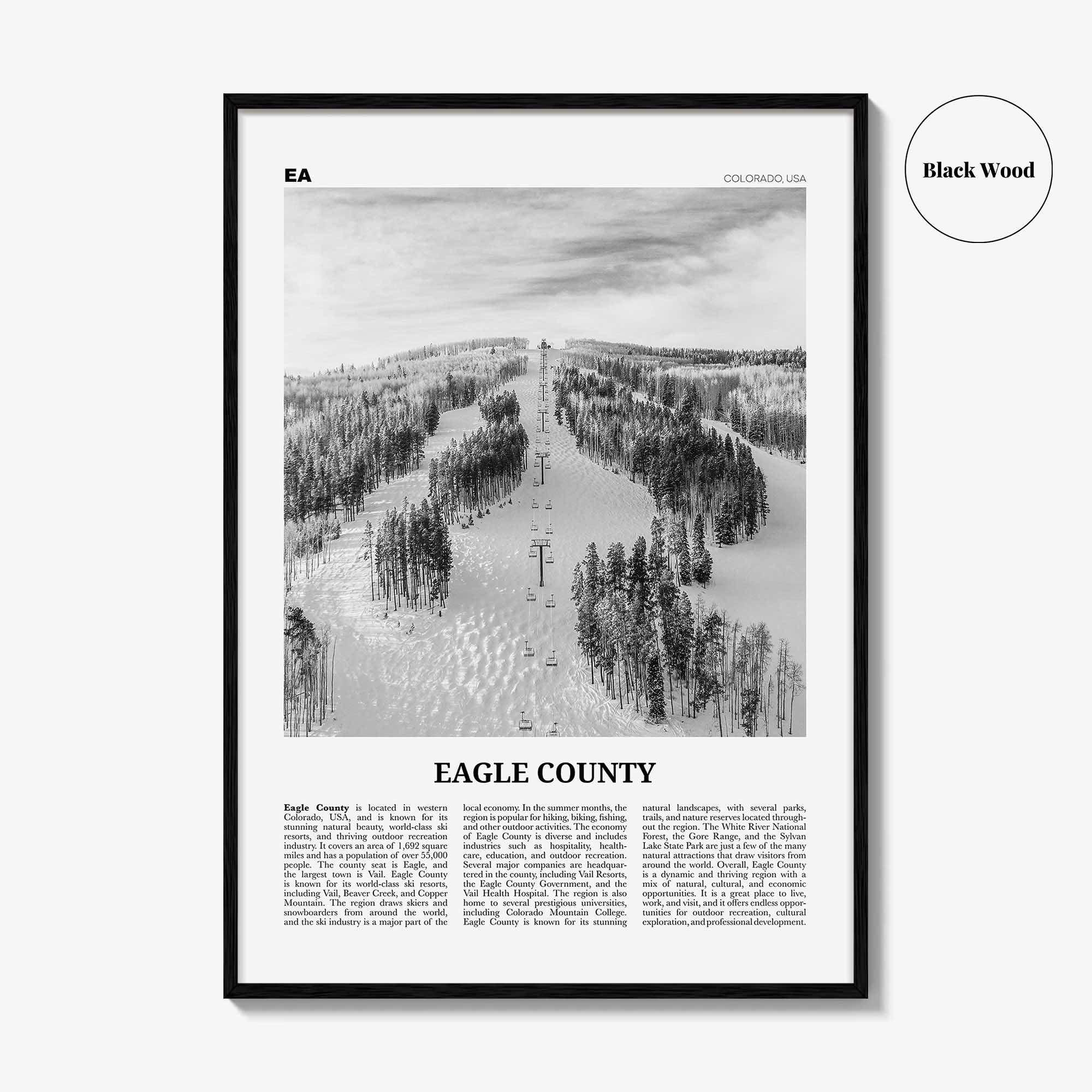 Eagle County Print Black and White, Eagle County Wall Art, Eagle County Poster, Eagle County Photo, Eagle County Wall Décor, Eagle Map