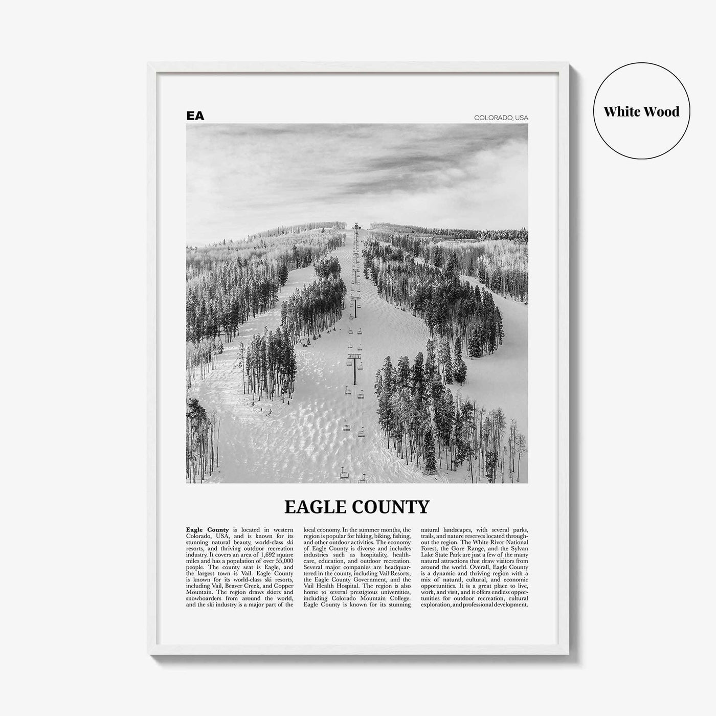 Eagle County Print Black and White, Eagle County Wall Art, Eagle County Poster, Eagle County Photo, Eagle County Wall Décor, Eagle Map