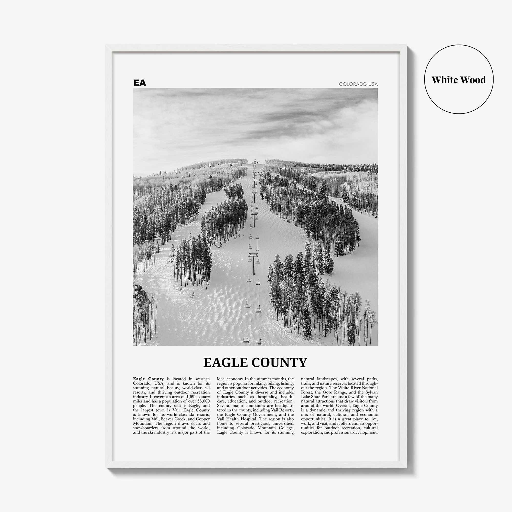 Eagle County Print Black and White, Eagle County Wall Art, Eagle County Poster, Eagle County Photo, Eagle County Wall Décor, Eagle Map