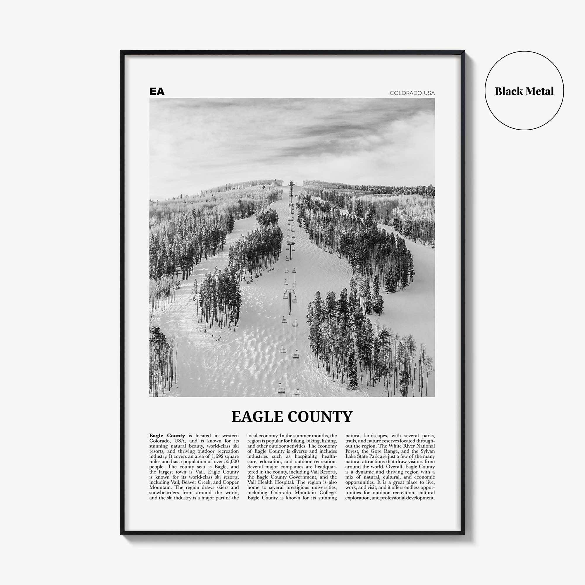 Eagle County Print Black and White, Eagle County Wall Art, Eagle County Poster, Eagle County Photo, Eagle County Wall Décor, Eagle Map