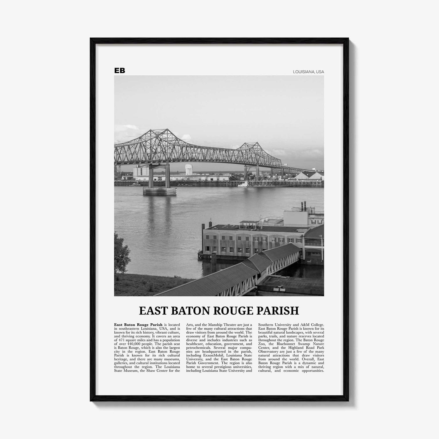 East Baton Rouge Parish Print Black and White, East Baton Wall Art, East Baton Poster, East Baton Photo, East Baton Wall Décor, Baton Map