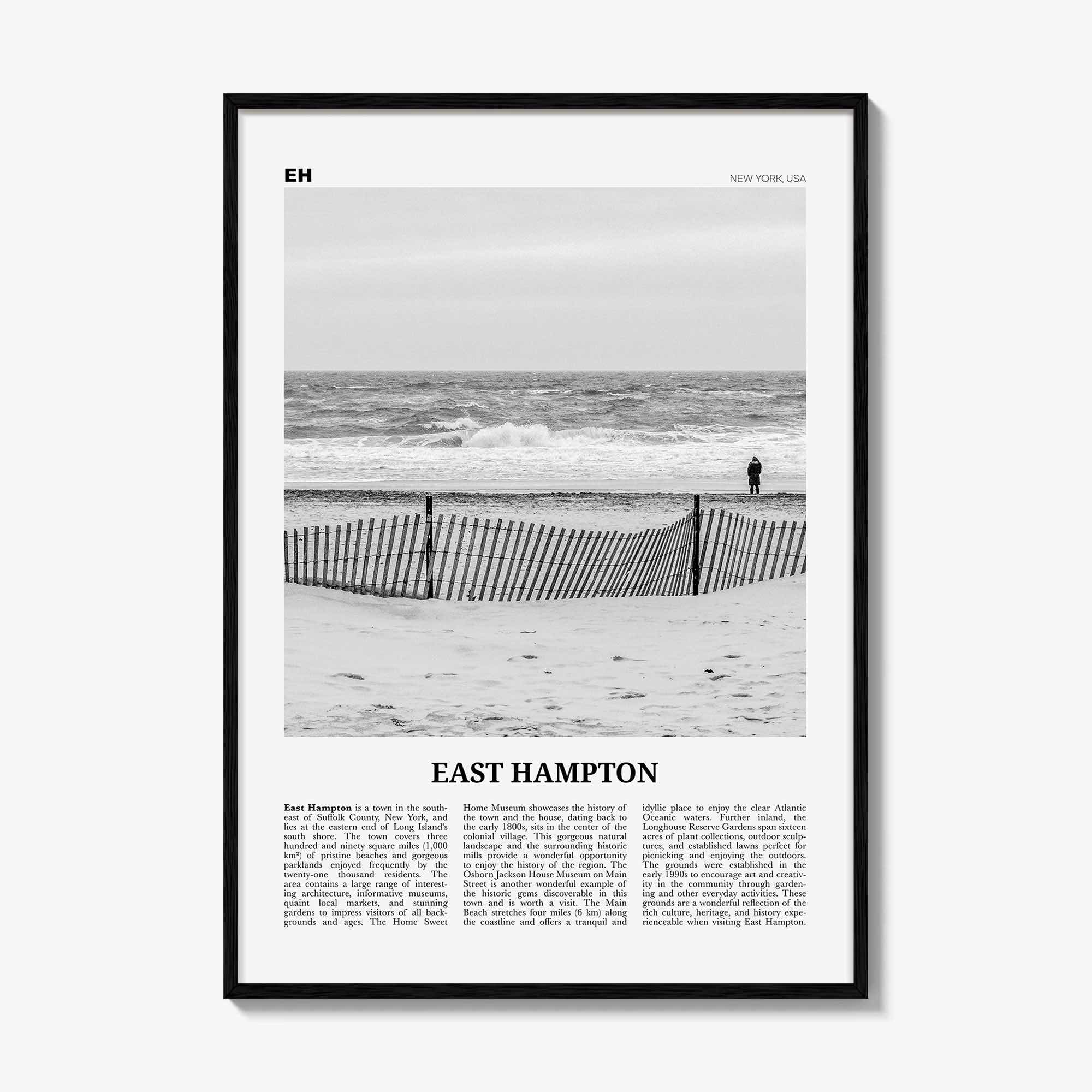 East Hampton Print Black and White, East Hampton Wall Art, East Hampton Poster, East Hampton Photo, East Hampton Map, New York, USA