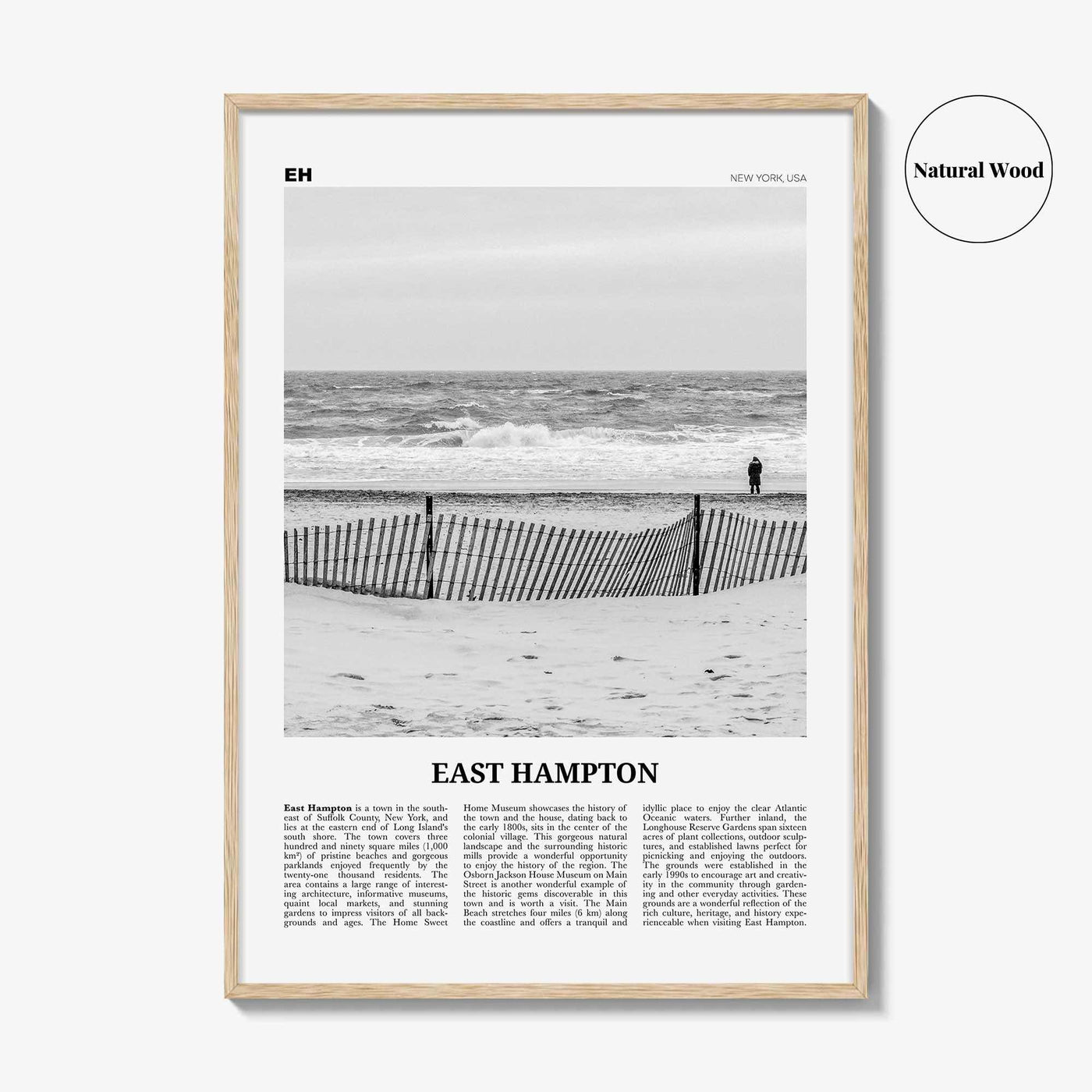 East Hampton Print Black and White, East Hampton Wall Art, East Hampton Poster, East Hampton Photo, East Hampton Map, New York, USA
