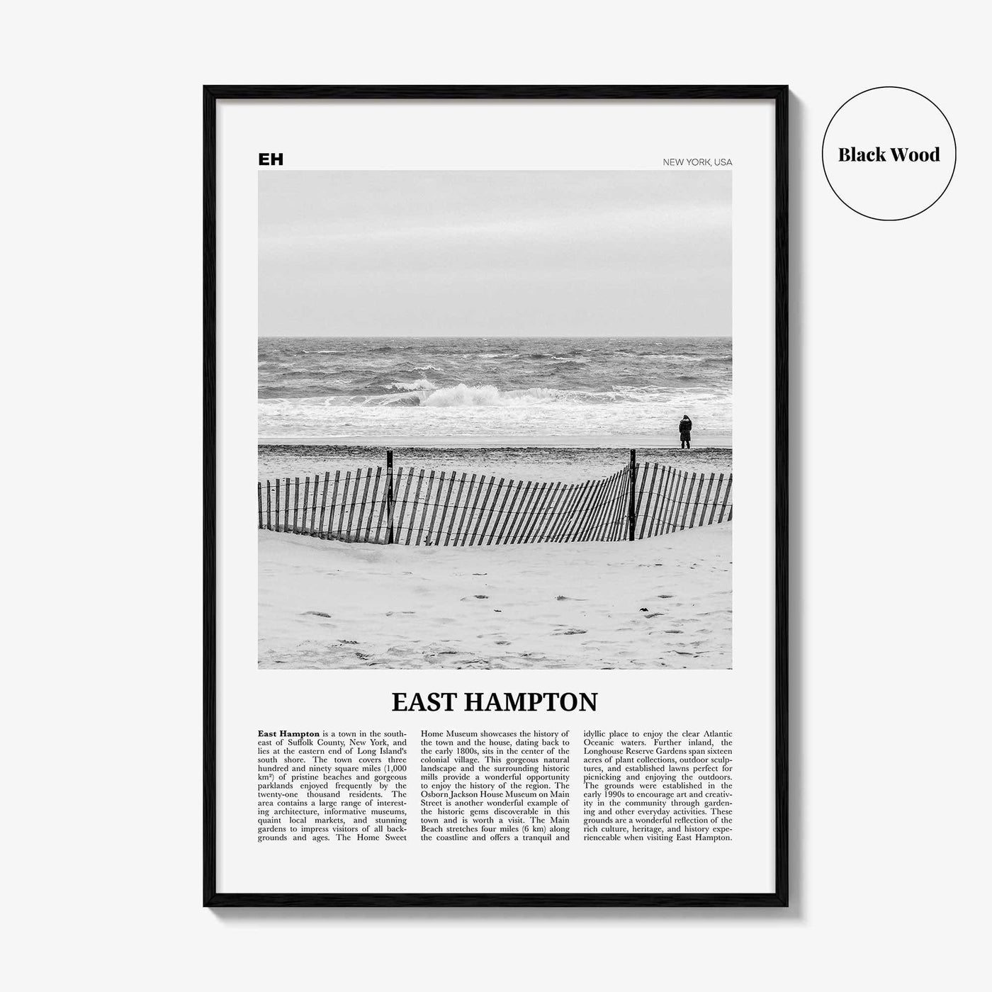 East Hampton Print Black and White, East Hampton Wall Art, East Hampton Poster, East Hampton Photo, East Hampton Map, New York, USA