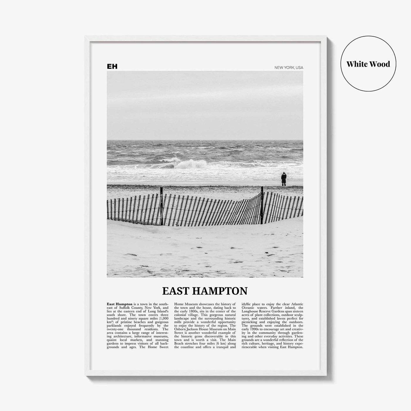 East Hampton Print Black and White, East Hampton Wall Art, East Hampton Poster, East Hampton Photo, East Hampton Map, New York, USA