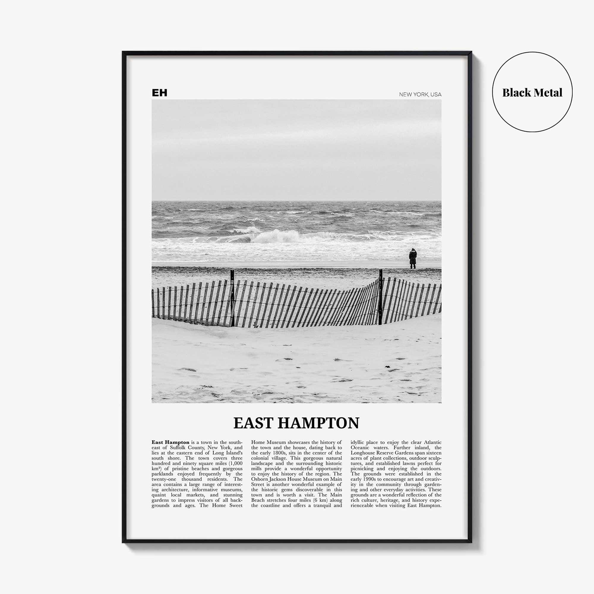 East Hampton Print Black and White, East Hampton Wall Art, East Hampton Poster, East Hampton Photo, East Hampton Map, New York, USA