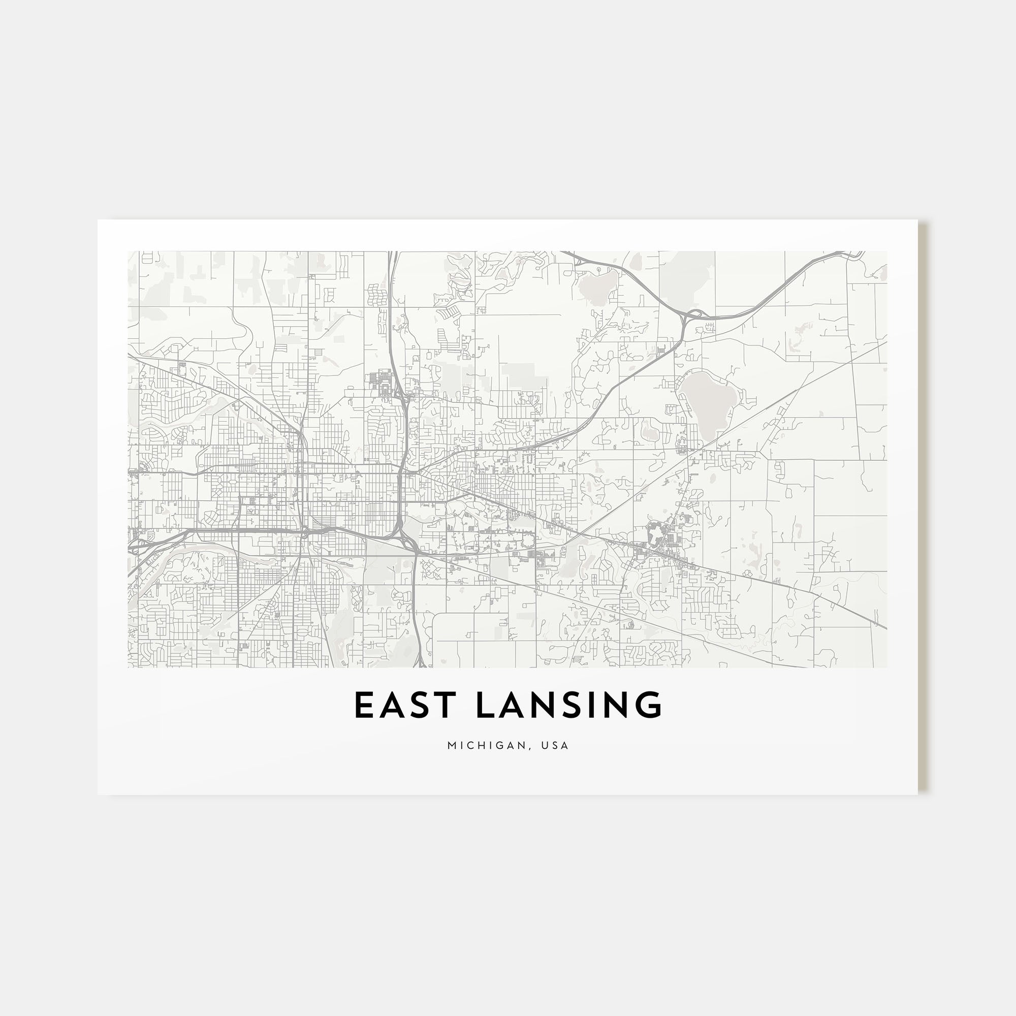 East Lansing Map Landscape Poster