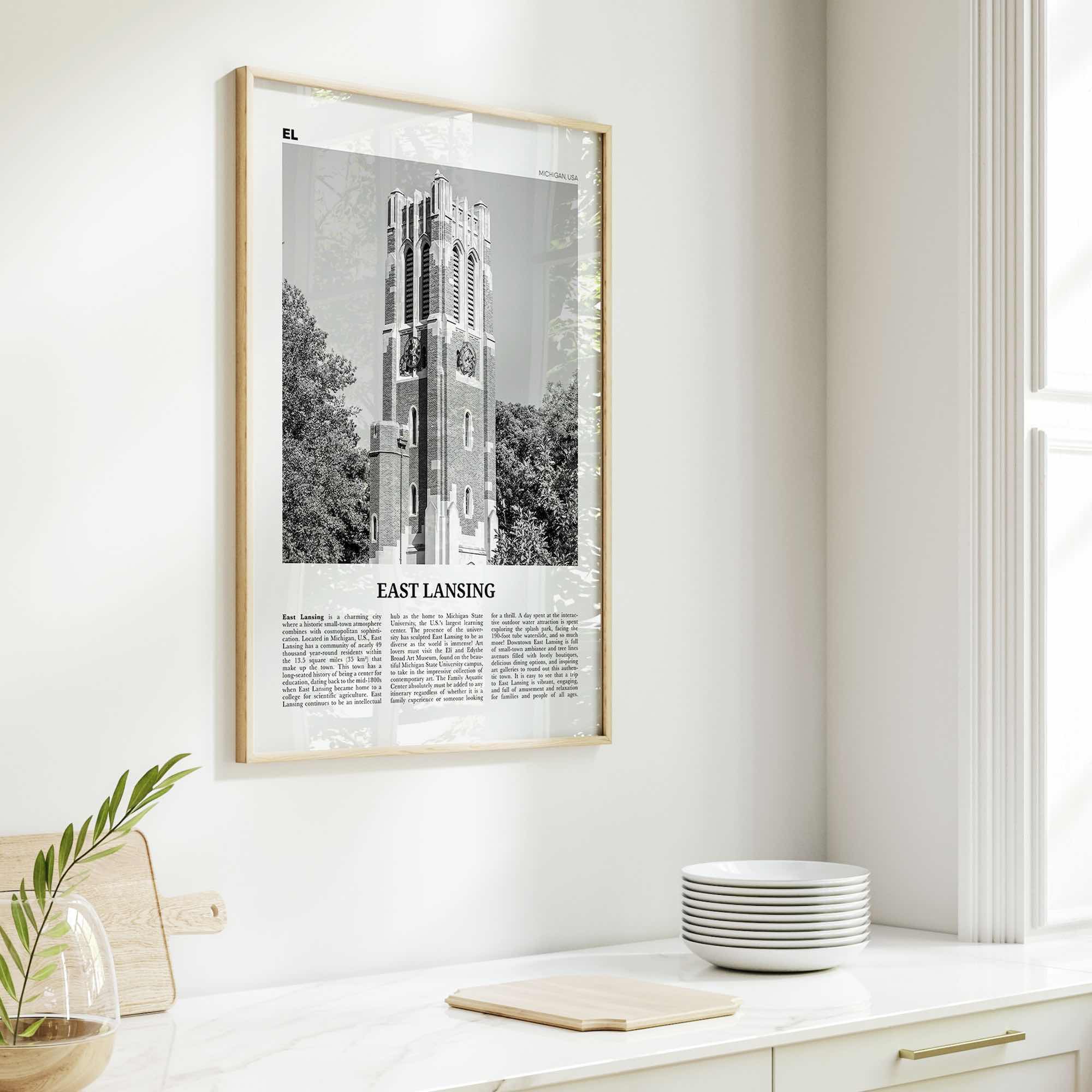 East Lansing Print Black and White, East Lansing Wall Art, East Lansing Poster, East Lansing Photo, East Lansing Wall Décor, Michigan, USA
