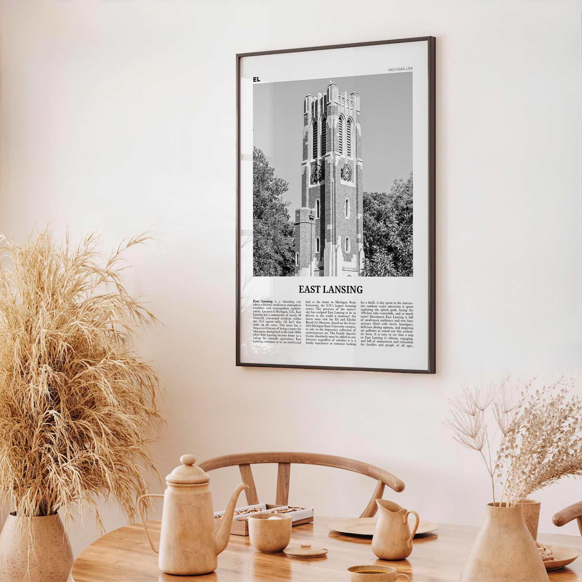 East Lansing Print Black and White, East Lansing Wall Art, East Lansing Poster, East Lansing Photo, East Lansing Wall Décor, Michigan, USA