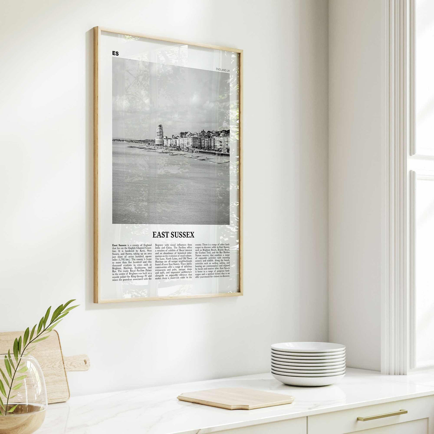 East Sussex Print Black and White, East Sussex Wall Art, East Sussex Poster, East Sussex Photo, East Sussex Map, England, UK, United Kingdom