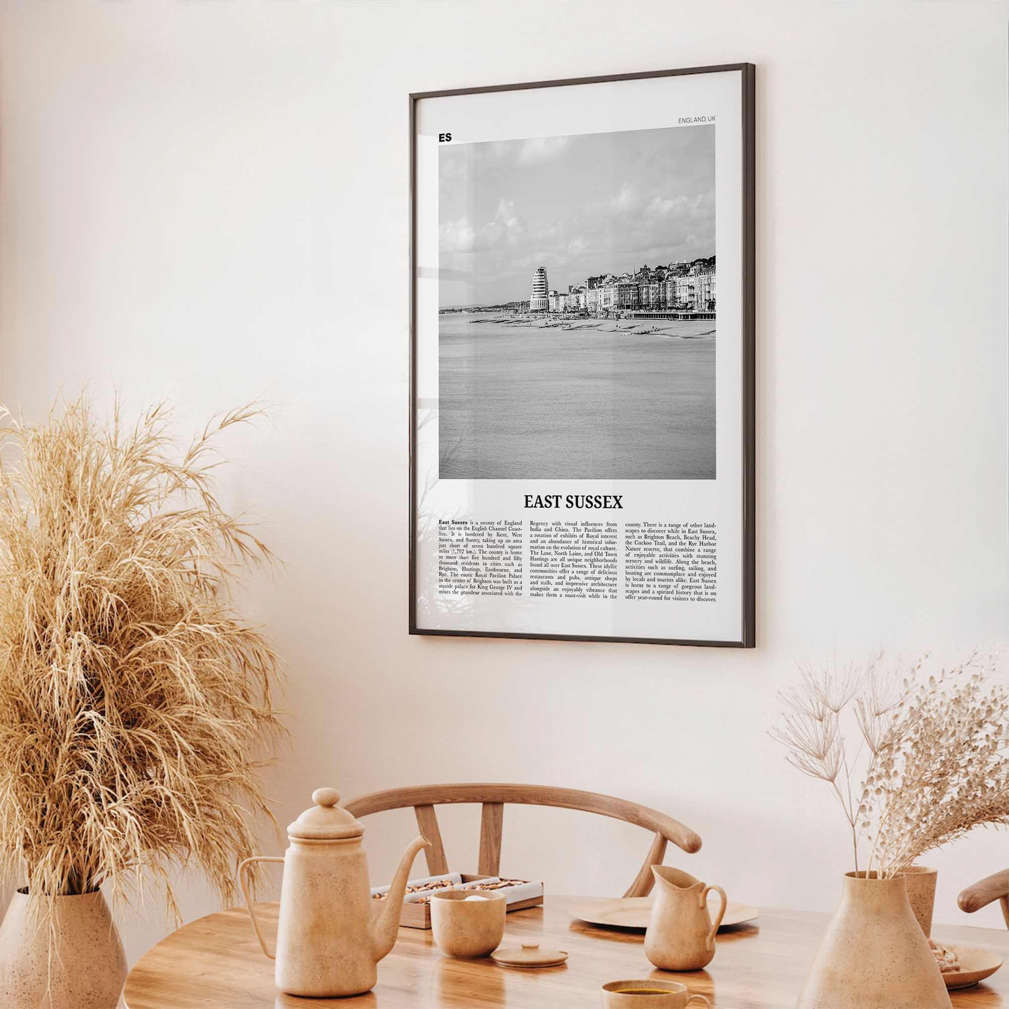 East Sussex Print Black and White, East Sussex Wall Art, East Sussex Poster, East Sussex Photo, East Sussex Map, England, UK, United Kingdom