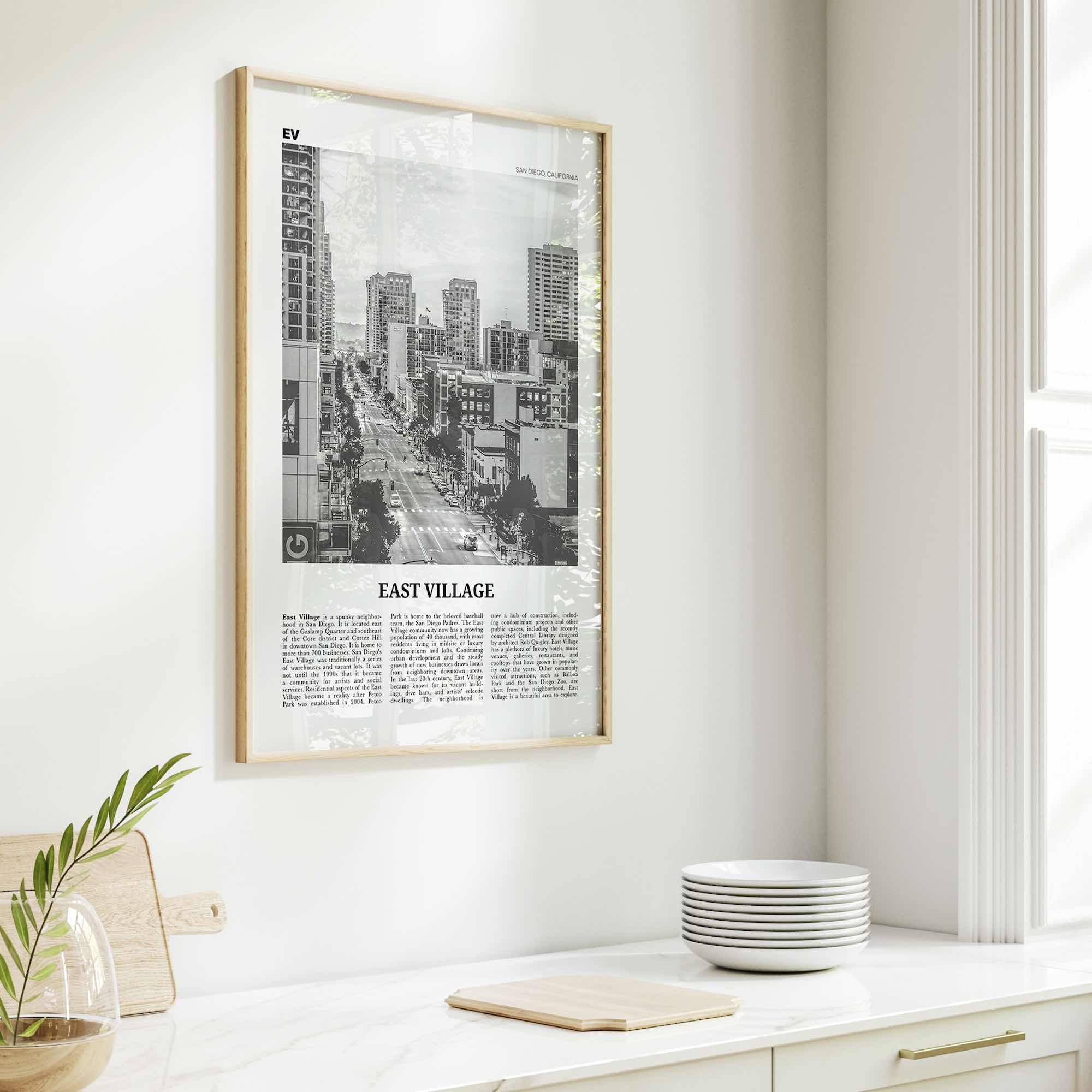 East Village Print Black and White San Diego, East Village Wall Art, East Village Poster, California, USA, United States, North America