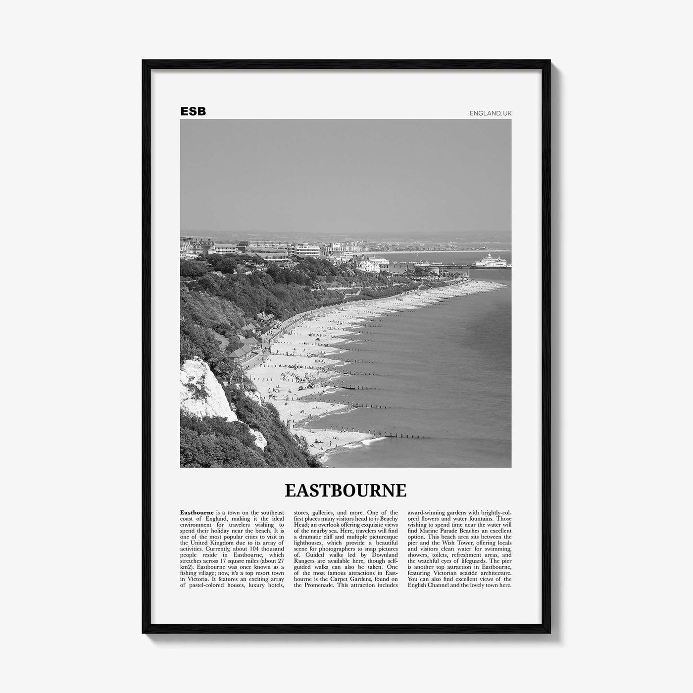 Eastbourne Print Black and White, Eastbourne Wall Art, Eastbourne Poster, Eastbourne Photo, Eastbourne Wall Décor, Eastbourne Map,