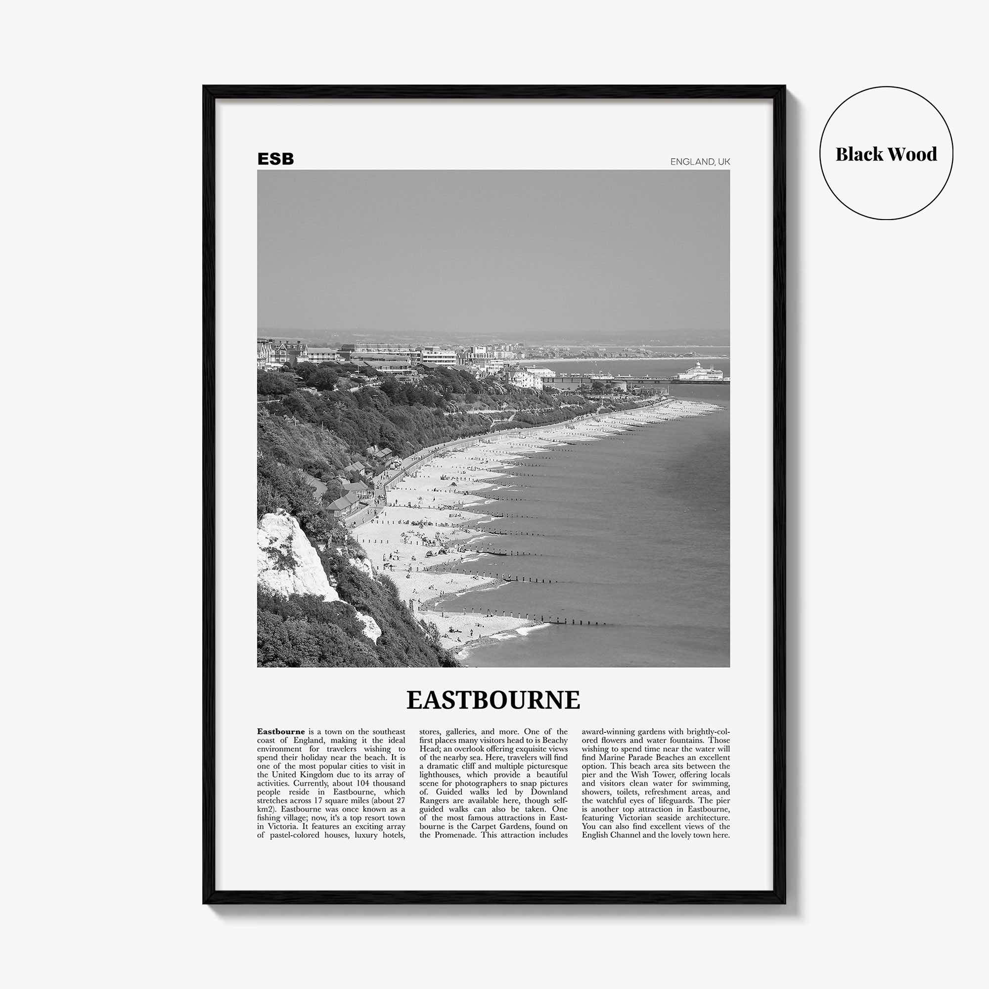 Eastbourne Print Black and White, Eastbourne Wall Art, Eastbourne Poster, Eastbourne Photo, Eastbourne Wall Décor, Eastbourne Map,