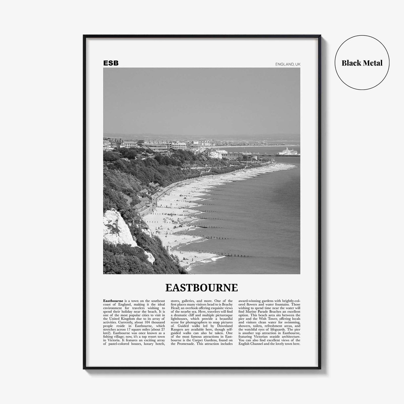 Eastbourne Print Black and White, Eastbourne Wall Art, Eastbourne Poster, Eastbourne Photo, Eastbourne Wall Décor, Eastbourne Map,