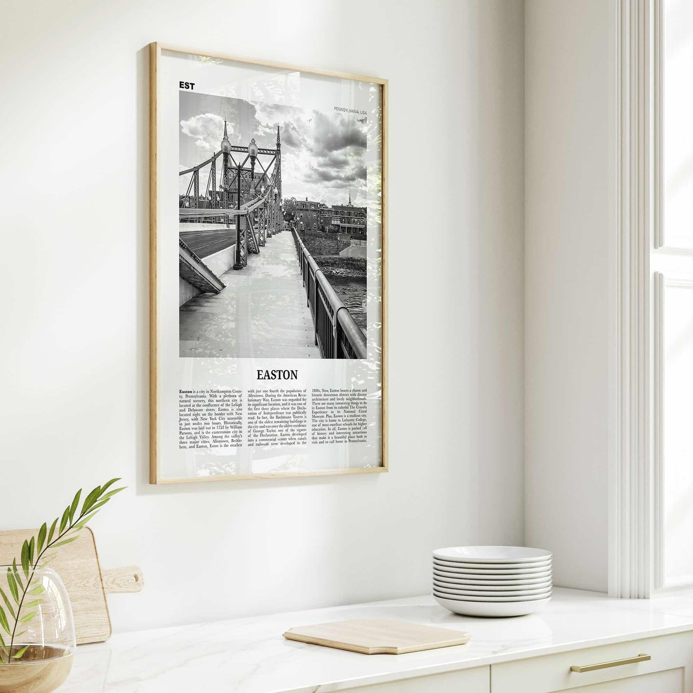 Easton Print Black and White, Easton Wall Art, Easton Poster, Easton Photo, Easton Wall Décor, Easton Map, Pennsylvania, USA