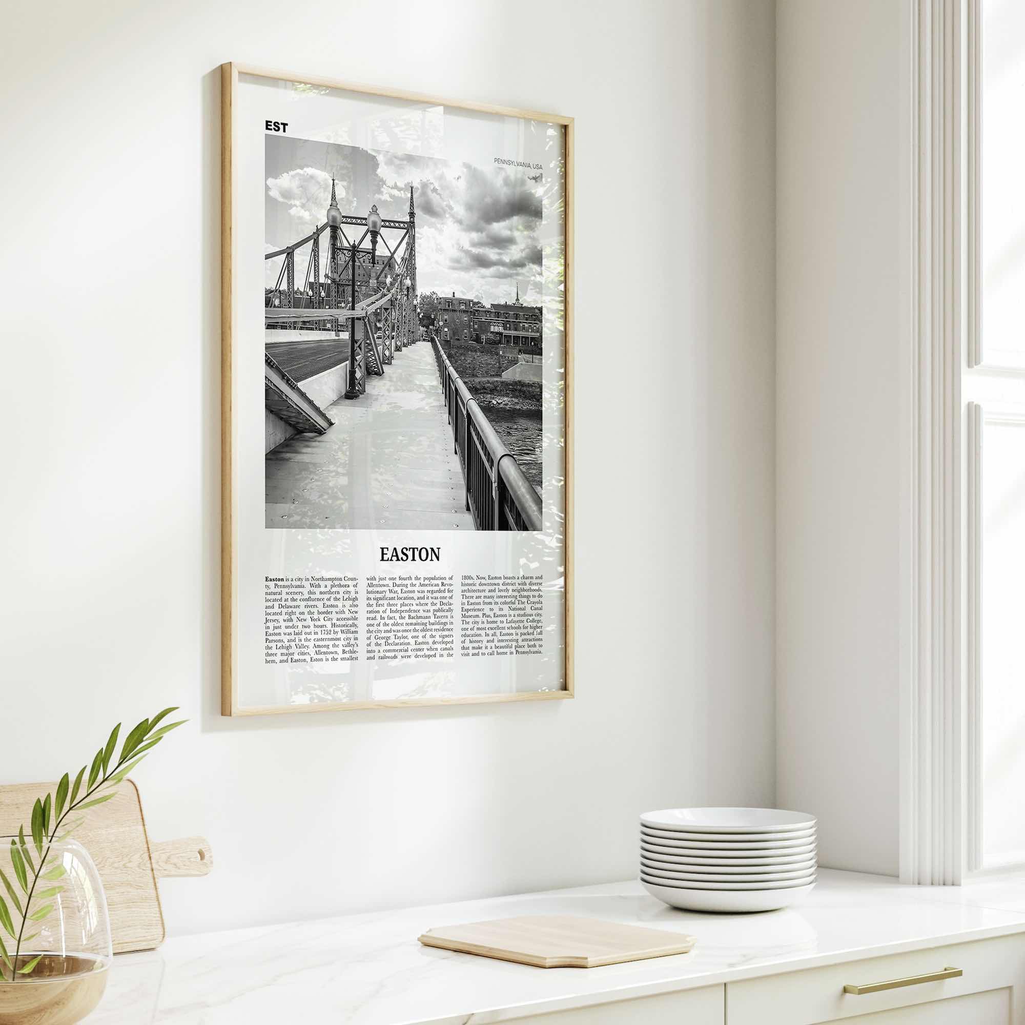 Easton Print Black and White, Easton Wall Art, Easton Poster, Easton Photo, Easton Wall Décor, Easton Map, Pennsylvania, USA