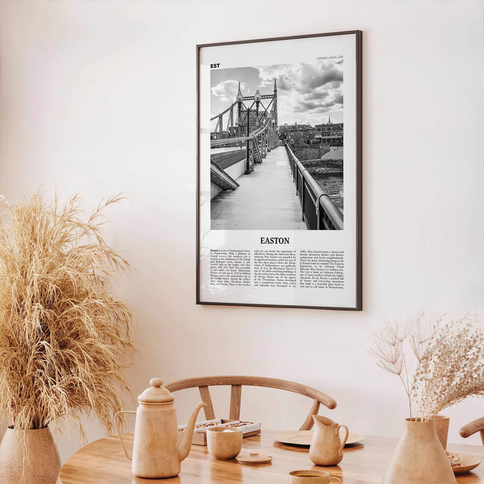 Easton Print Black and White, Easton Wall Art, Easton Poster, Easton Photo, Easton Wall Décor, Easton Map, Pennsylvania, USA
