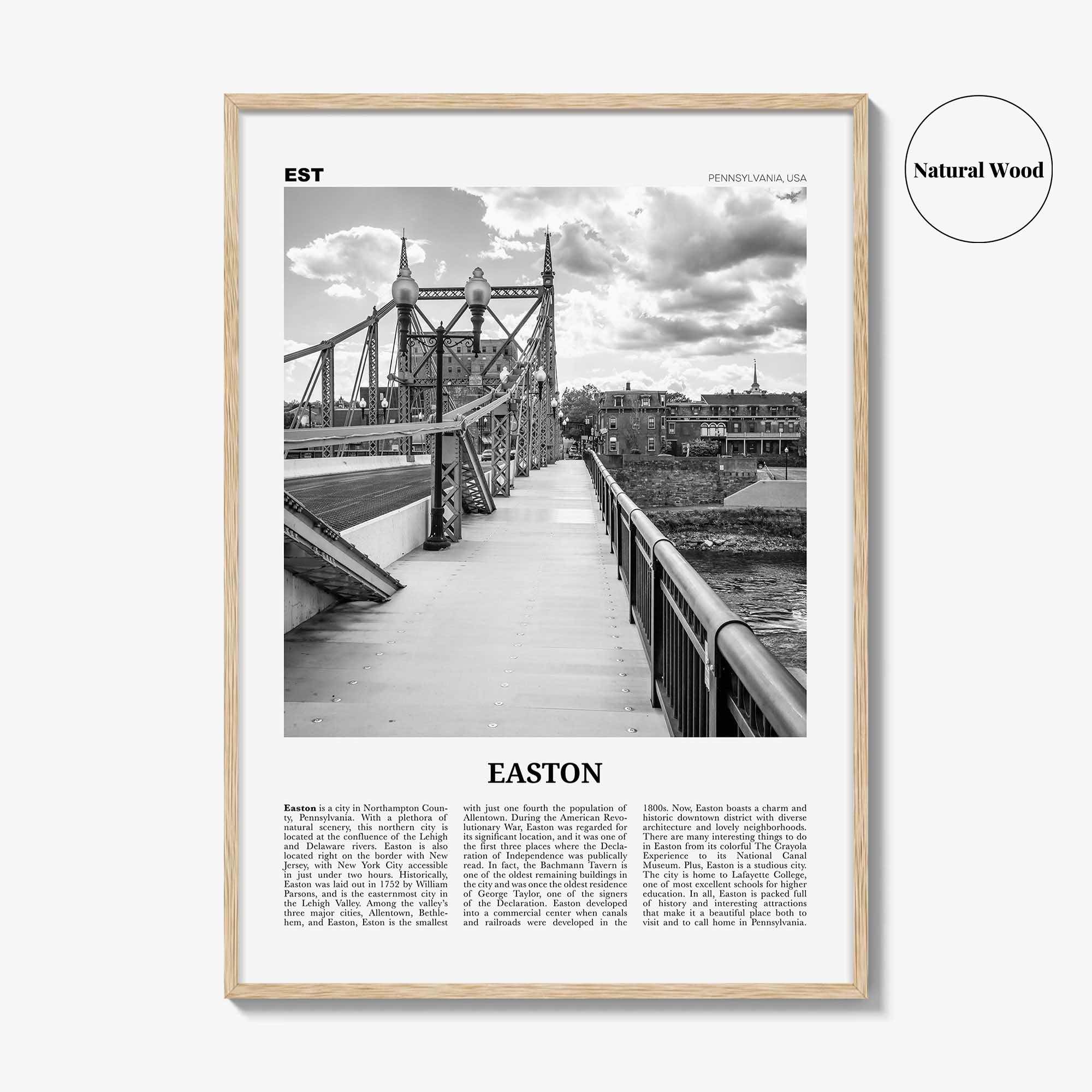 Easton Print Black and White, Easton Wall Art, Easton Poster, Easton Photo, Easton Wall Décor, Easton Map, Pennsylvania, USA