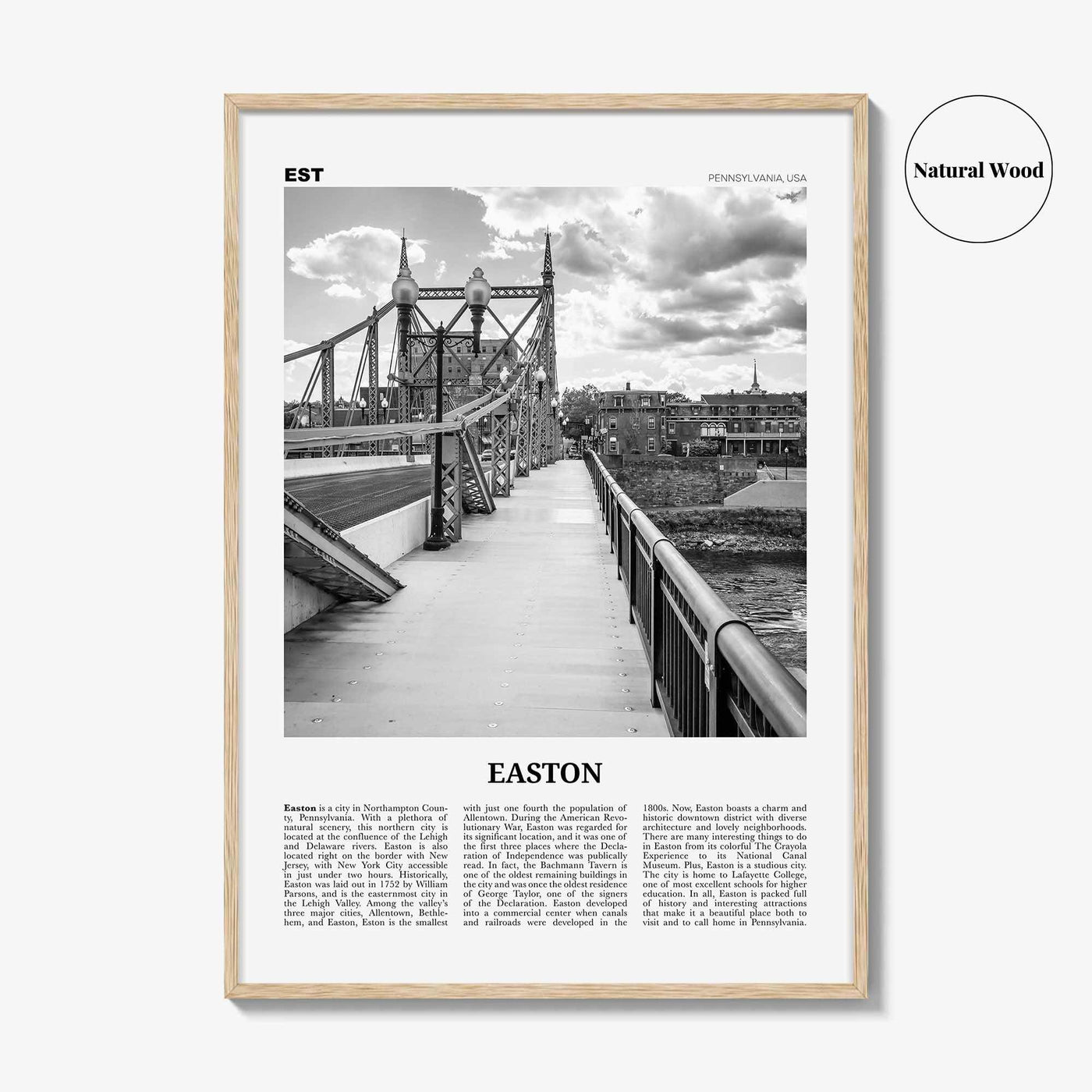 Easton Print Black and White, Easton Wall Art, Easton Poster, Easton Photo, Easton Wall Décor, Easton Map, Pennsylvania, USA