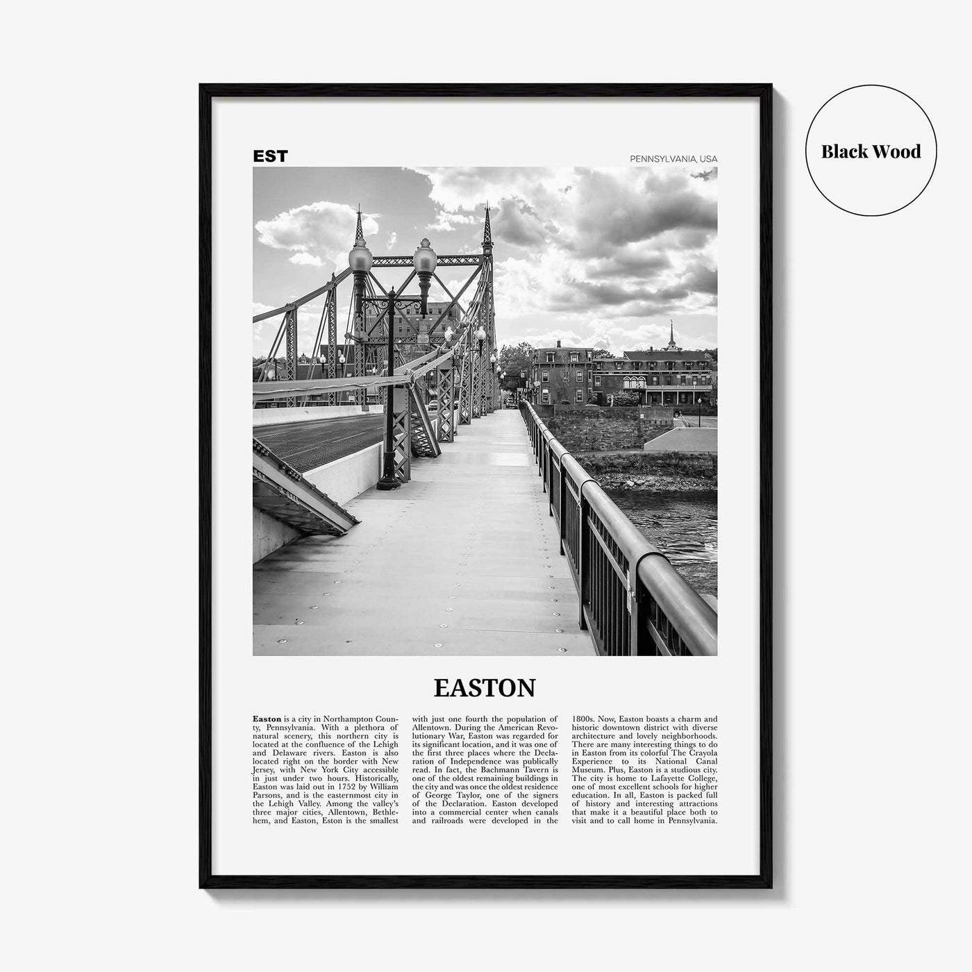 Easton Print Black and White, Easton Wall Art, Easton Poster, Easton Photo, Easton Wall Décor, Easton Map, Pennsylvania, USA