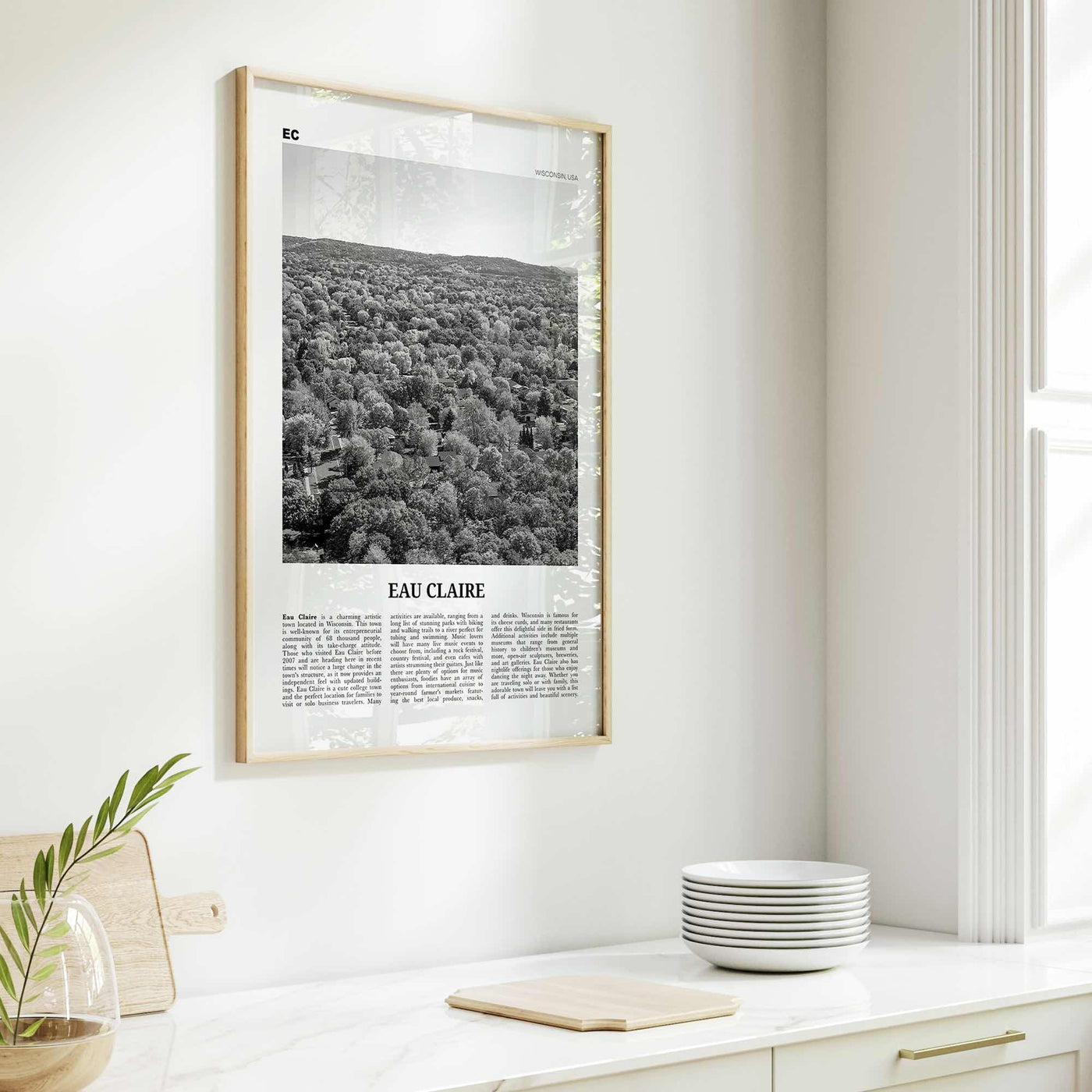 Eau Claire Print Black and White, Eau Claire Wall Art, Eau Claire Poster, Eau Claire Photo, Eau Claire Wall Décor, Eau Claire Map, Wisconsin