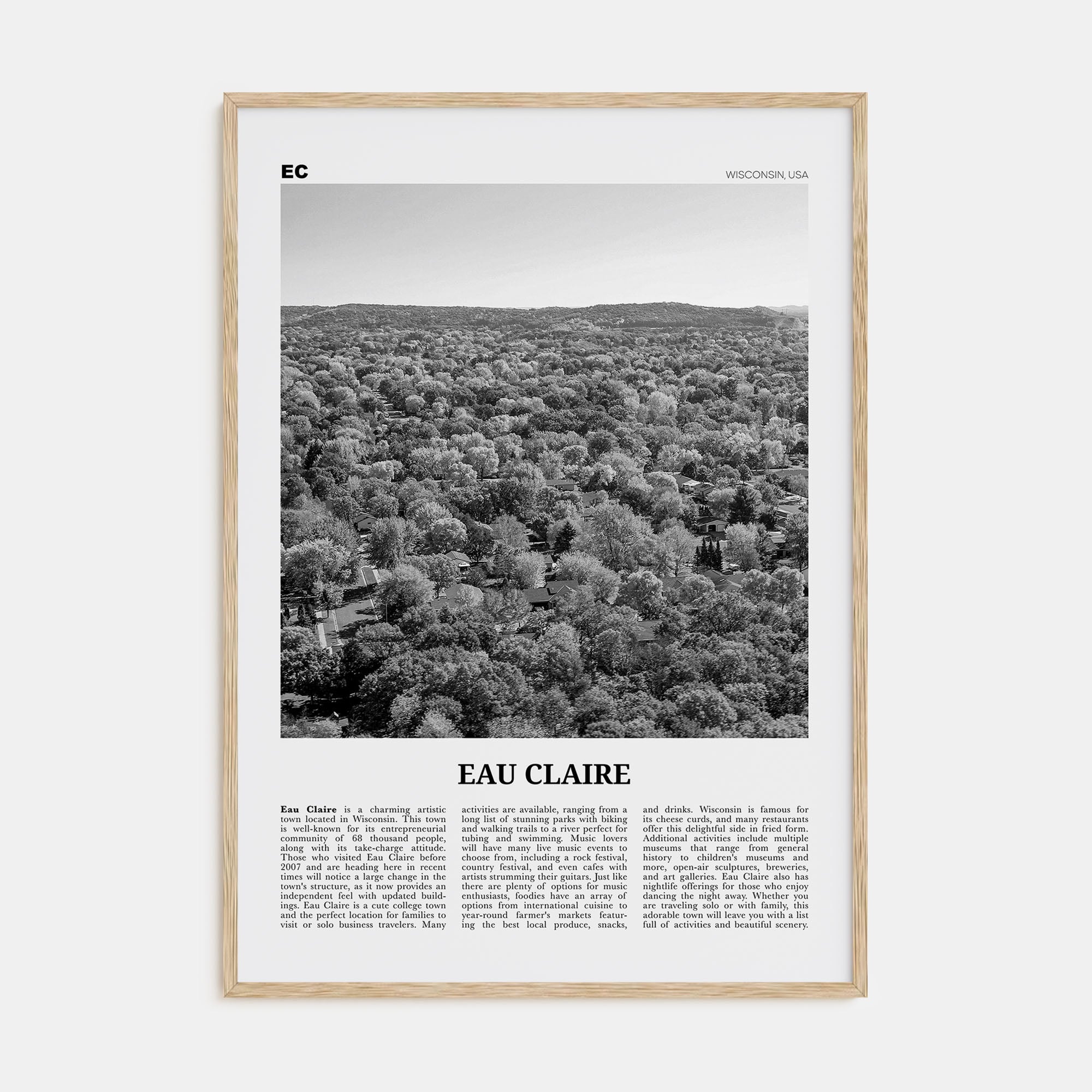 Eau Claire Travel B&W Poster
