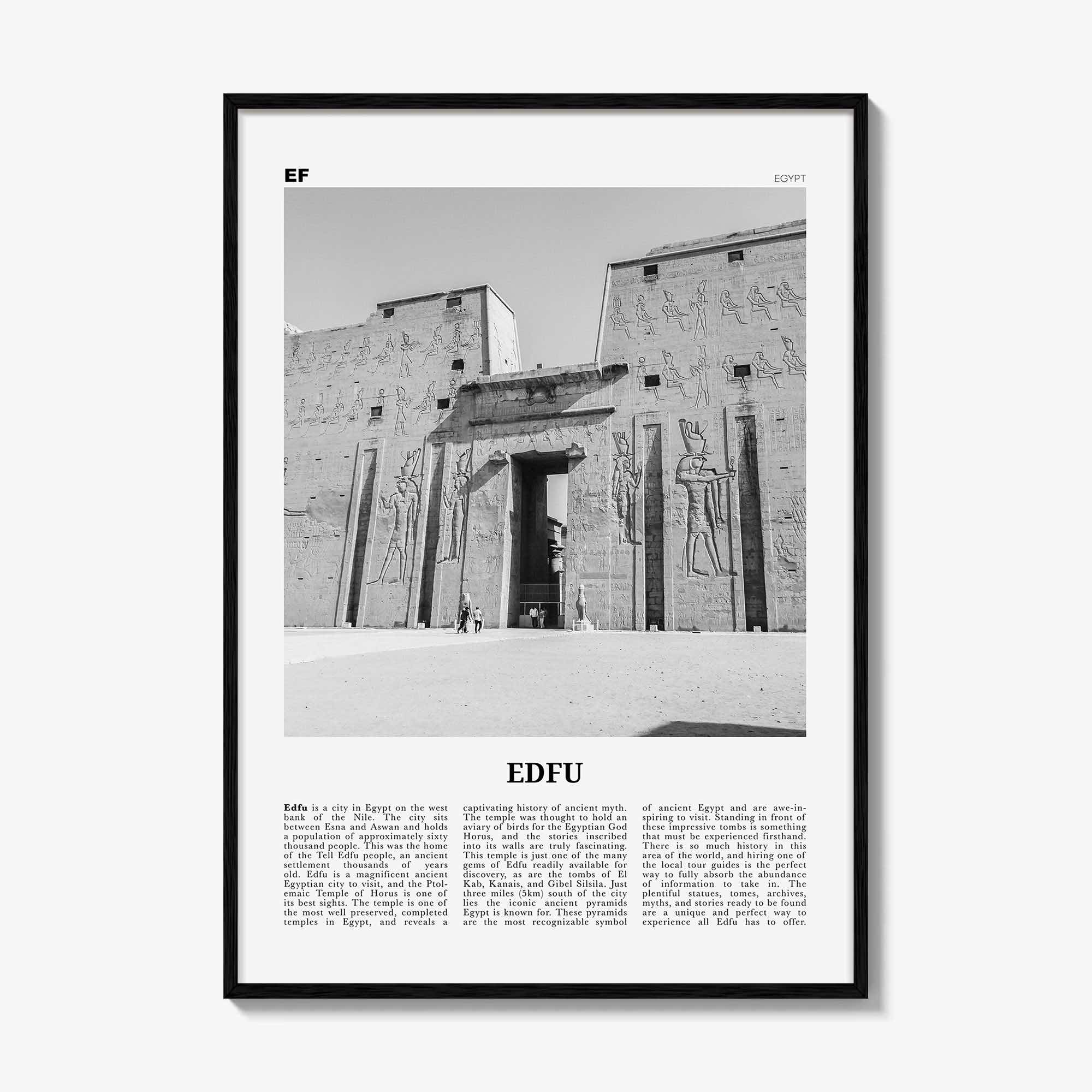 Edfu Print Black and White, Edfu Wall Art, Edfu Poster, Edfu Photo, Edfu Map, Egypt