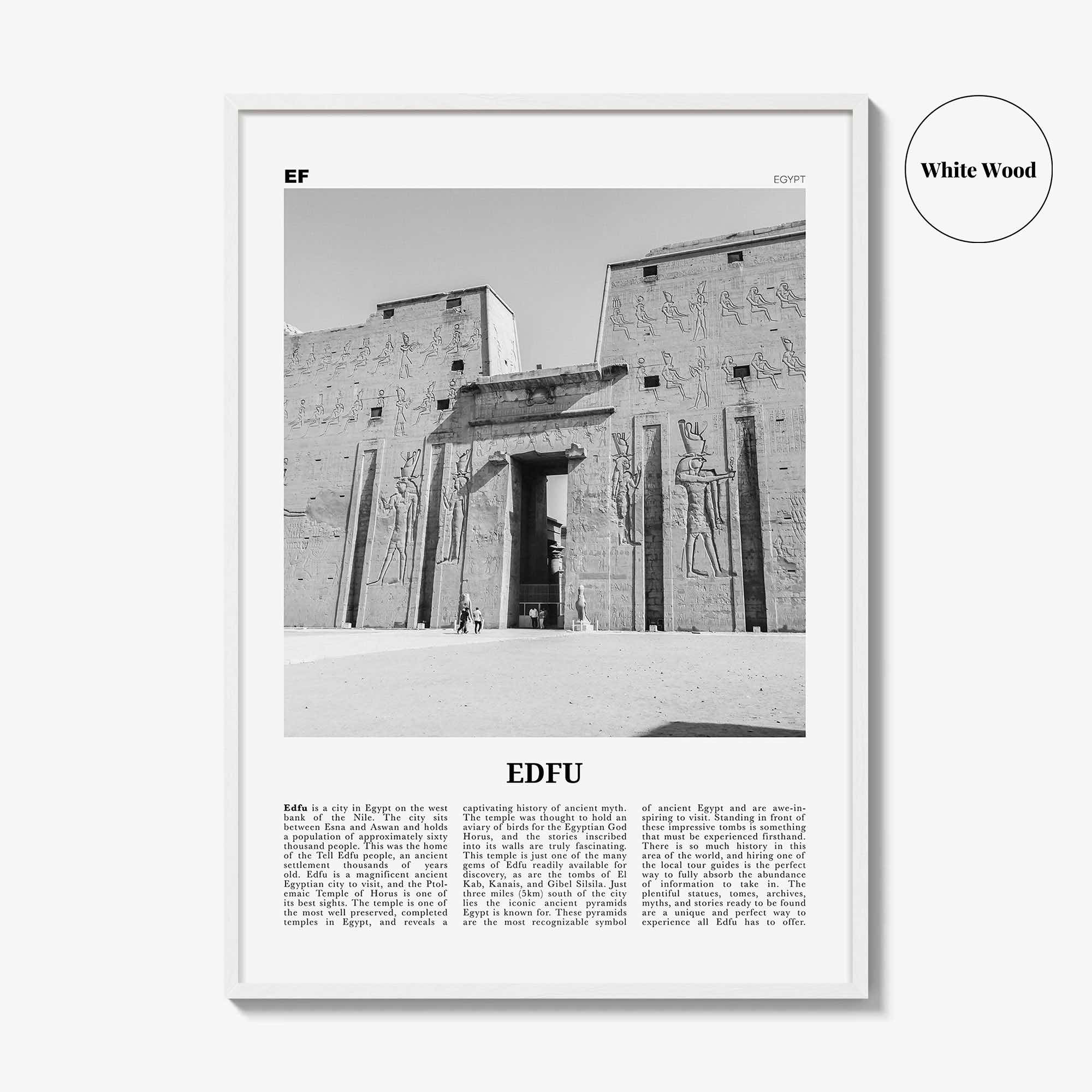 Edfu Print Black and White, Edfu Wall Art, Edfu Poster, Edfu Photo, Edfu Map, Egypt