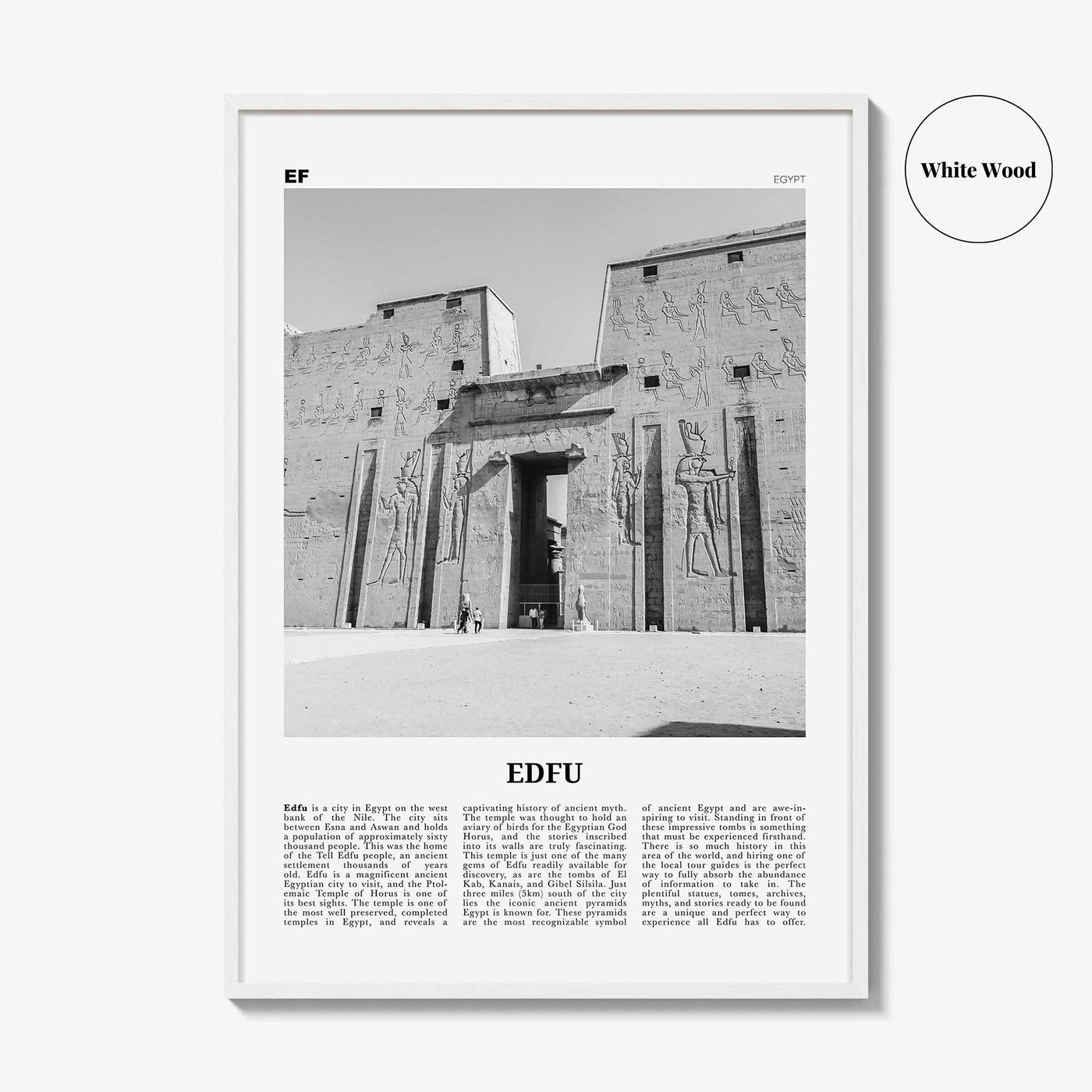 Edfu Print Black and White, Edfu Wall Art, Edfu Poster, Edfu Photo, Edfu Map, Egypt