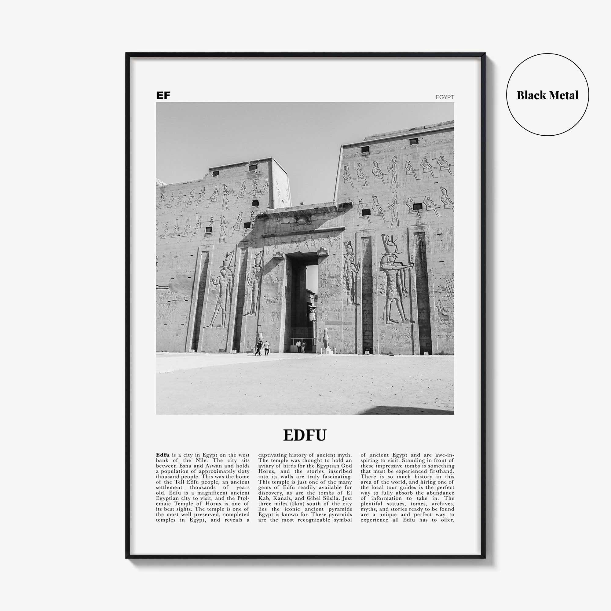 Edfu Print Black and White, Edfu Wall Art, Edfu Poster, Edfu Photo, Edfu Map, Egypt