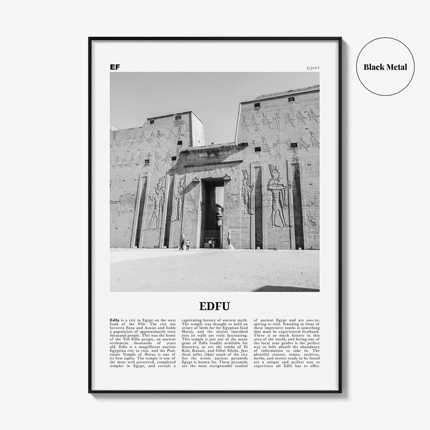 Edfu Print Black and White, Edfu Wall Art, Edfu Poster, Edfu Photo, Edfu Map, Egypt