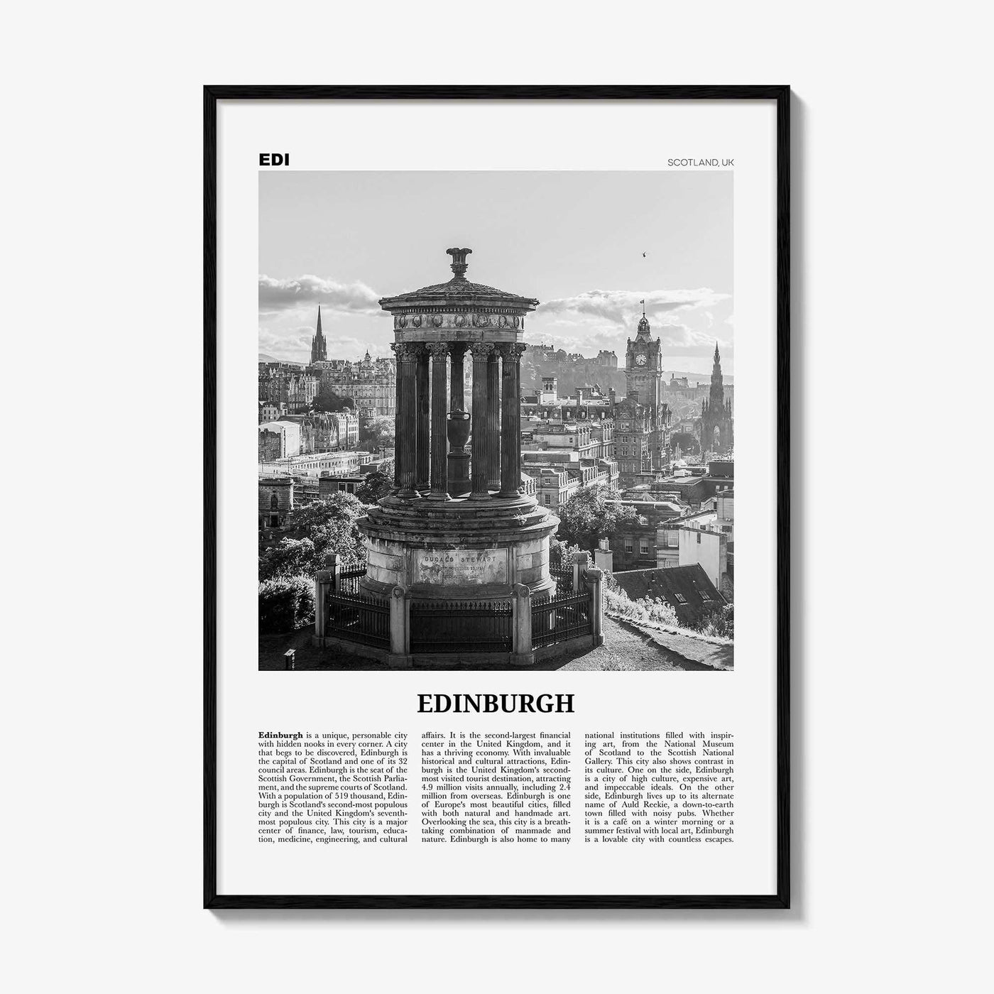 Edinburgh Print Black and White No 1, Edinburgh Wall Art, Edinburgh Poster, Edinburgh Photo, Edinburgh Wall, Scotland, UK, United Kingdom