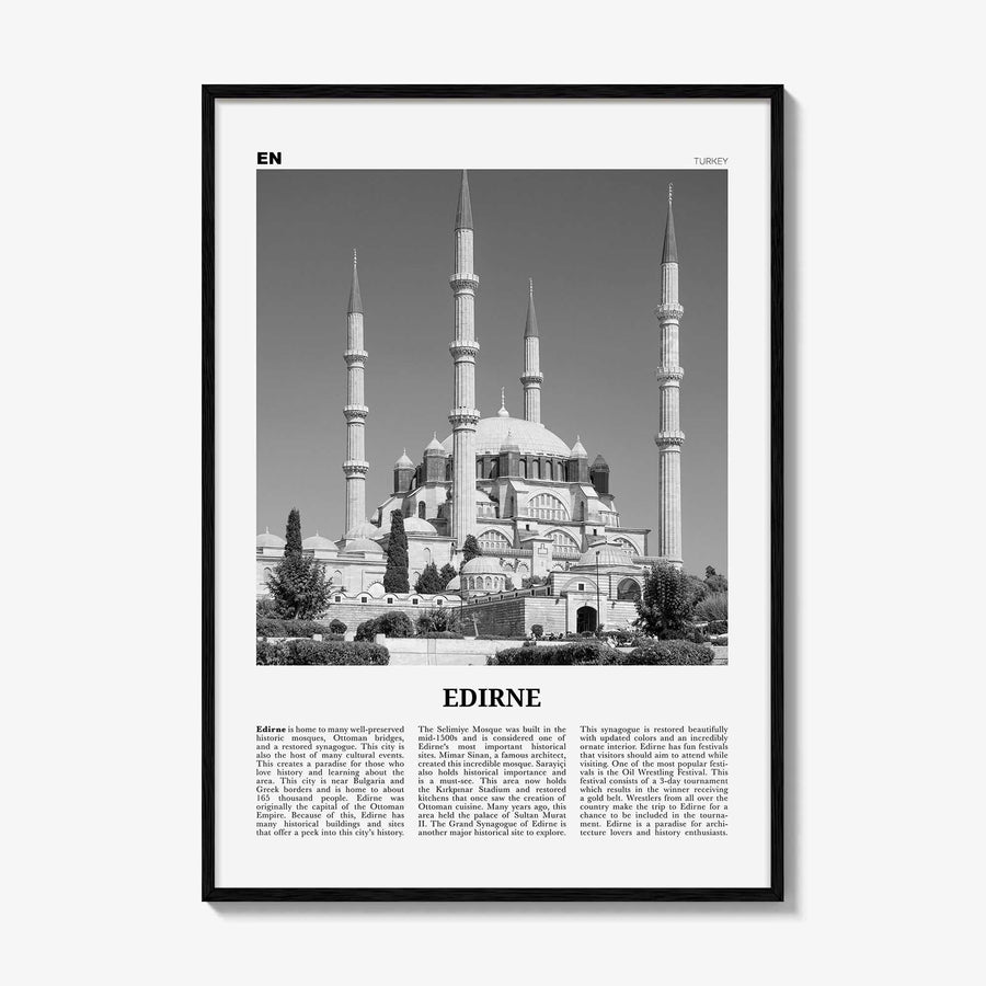 Edirne Print Black and White, Edirne Wall Art, Edirne Poster, Edirne Photo, Edirne Wall Décor, Edirne Map, Turkey