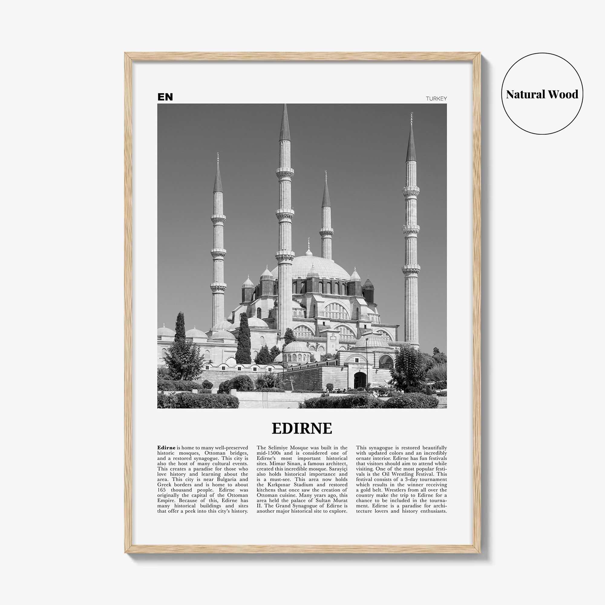 Edirne Print Black and White, Edirne Wall Art, Edirne Poster, Edirne Photo, Edirne Wall Décor, Edirne Map, Turkey