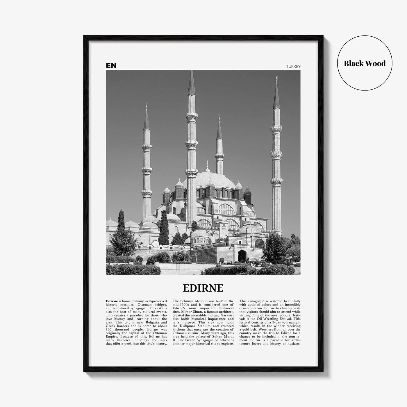 Edirne Print Black and White, Edirne Wall Art, Edirne Poster, Edirne Photo, Edirne Wall Décor, Edirne Map, Turkey