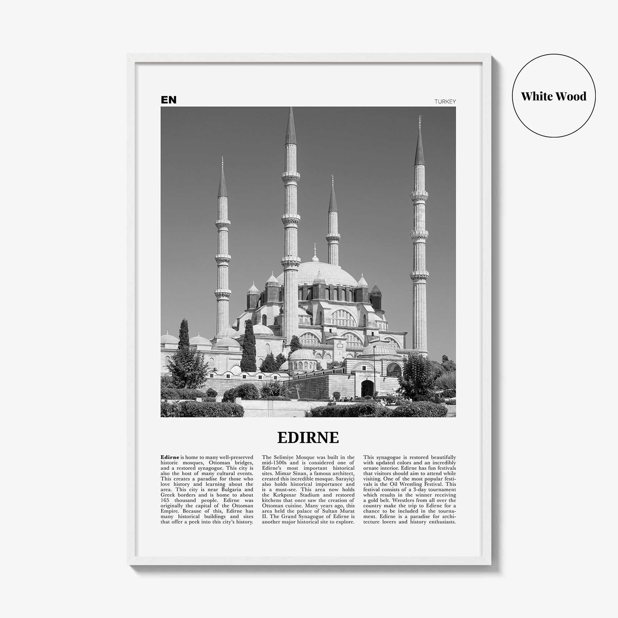 Edirne Print Black and White, Edirne Wall Art, Edirne Poster, Edirne Photo, Edirne Wall Décor, Edirne Map, Turkey