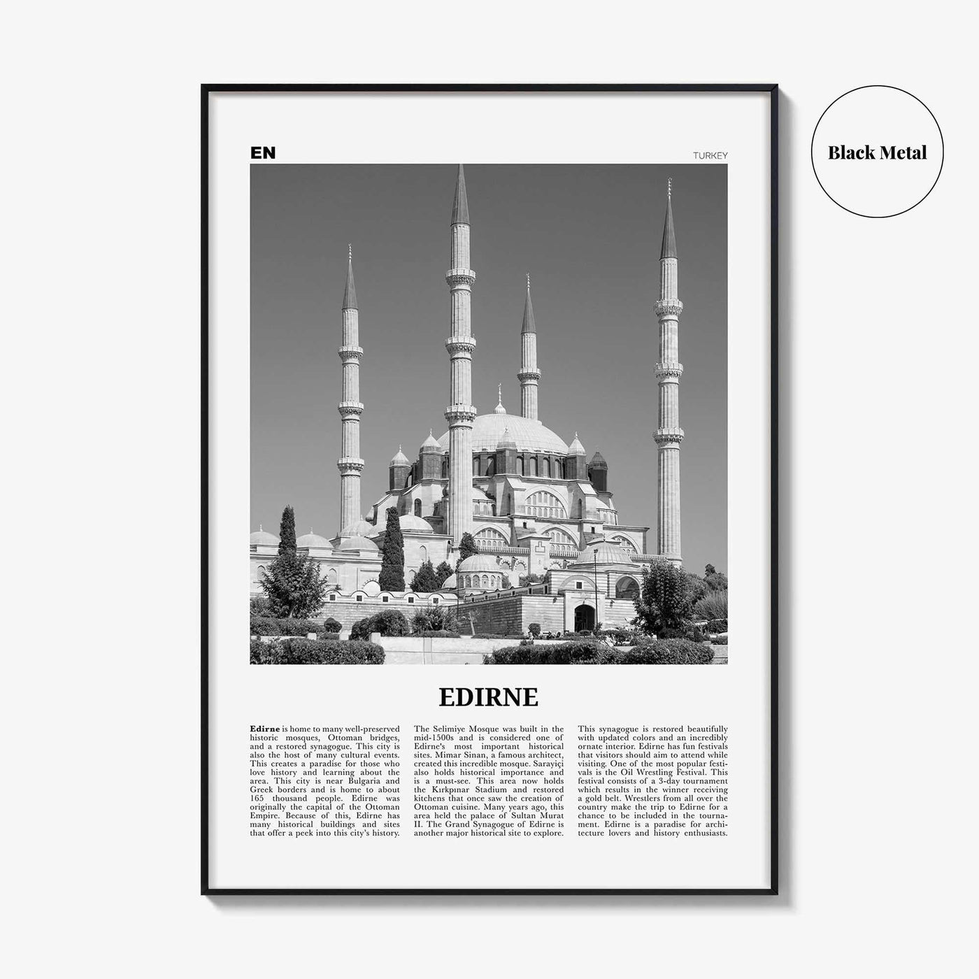 Edirne Print Black and White, Edirne Wall Art, Edirne Poster, Edirne Photo, Edirne Wall Décor, Edirne Map, Turkey
