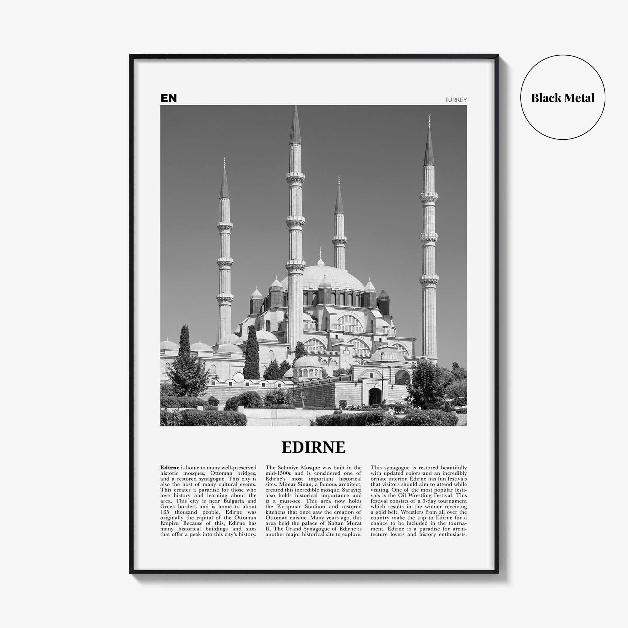 Edirne Print Black and White, Edirne Wall Art, Edirne Poster, Edirne Photo, Edirne Wall Décor, Edirne Map, Turkey