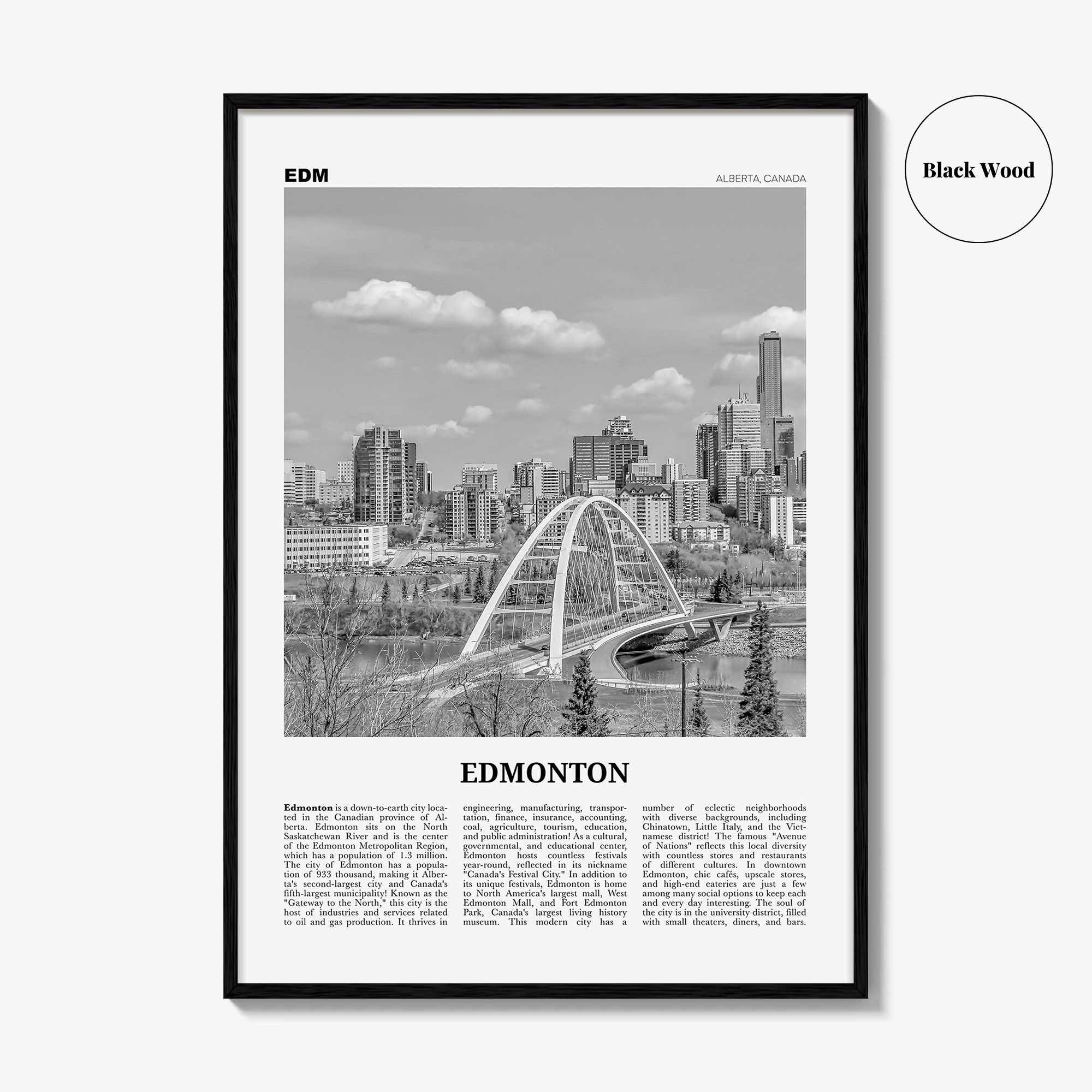 Edmonton Print Black and White No 1, Edmonton Wall Art, Edmonton Poster, Edmonton Photo, Edmonton Wall Decor, Alberta, Canada, America