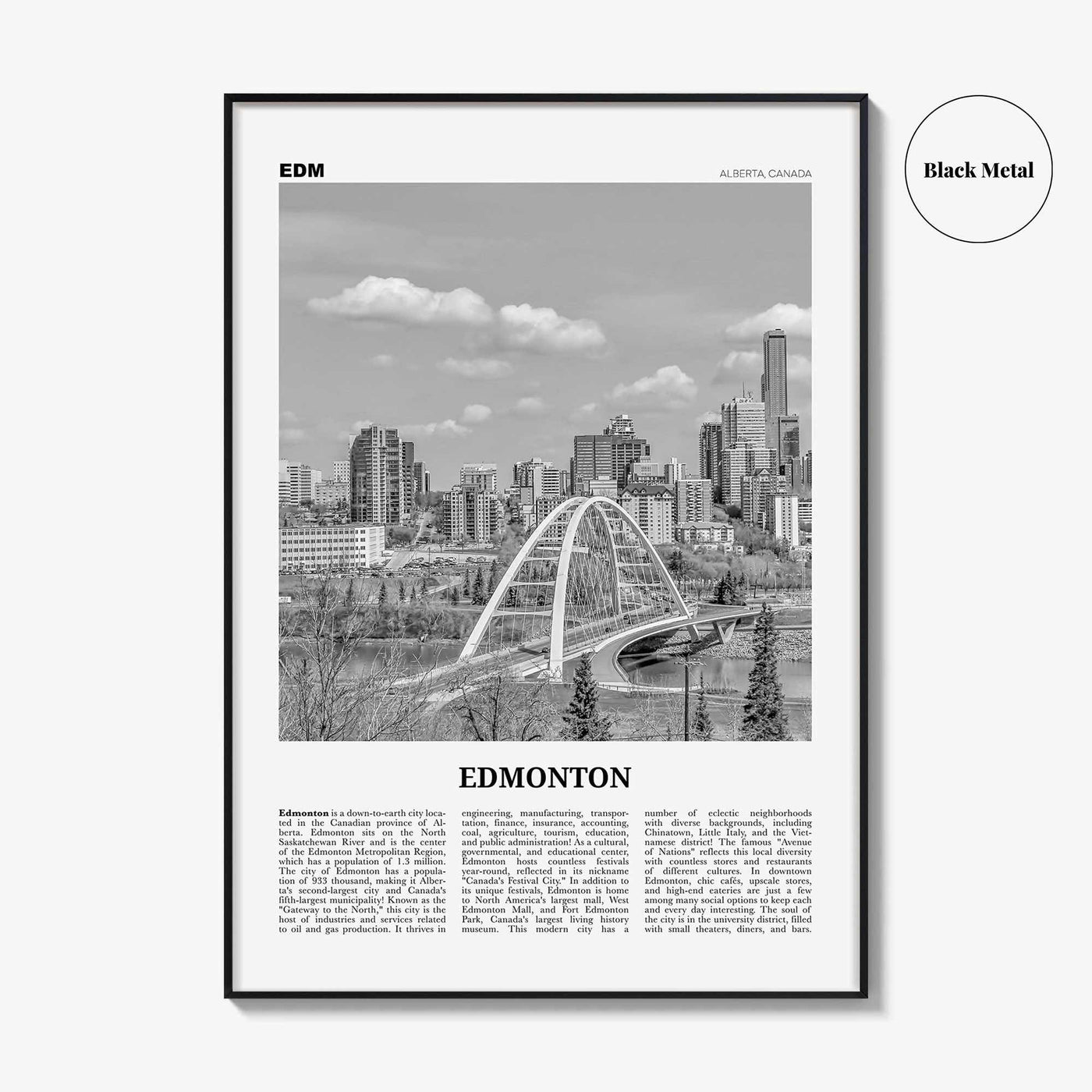 Edmonton Print Black and White No 1, Edmonton Wall Art, Edmonton Poster, Edmonton Photo, Edmonton Wall Decor, Alberta, Canada, America