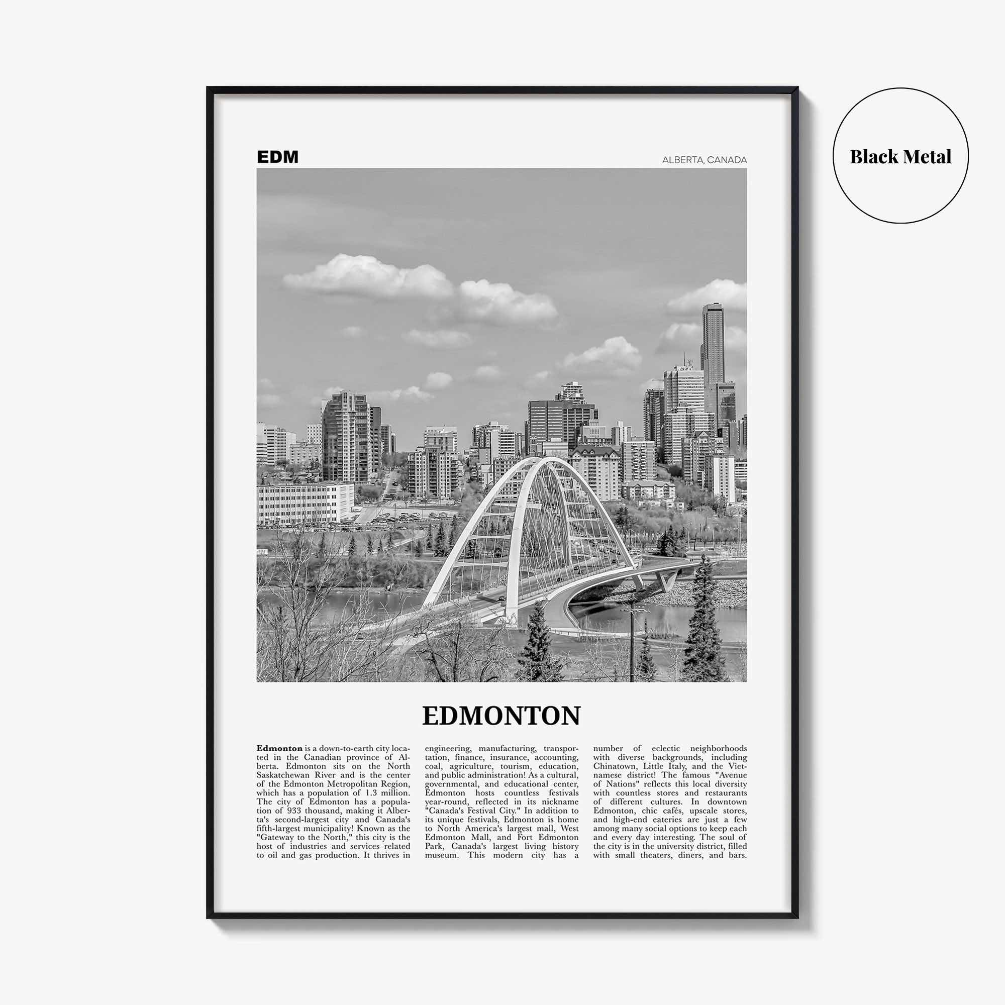 Edmonton Print Black and White No 1, Edmonton Wall Art, Edmonton Poster, Edmonton Photo, Edmonton Wall Decor, Alberta, Canada, America